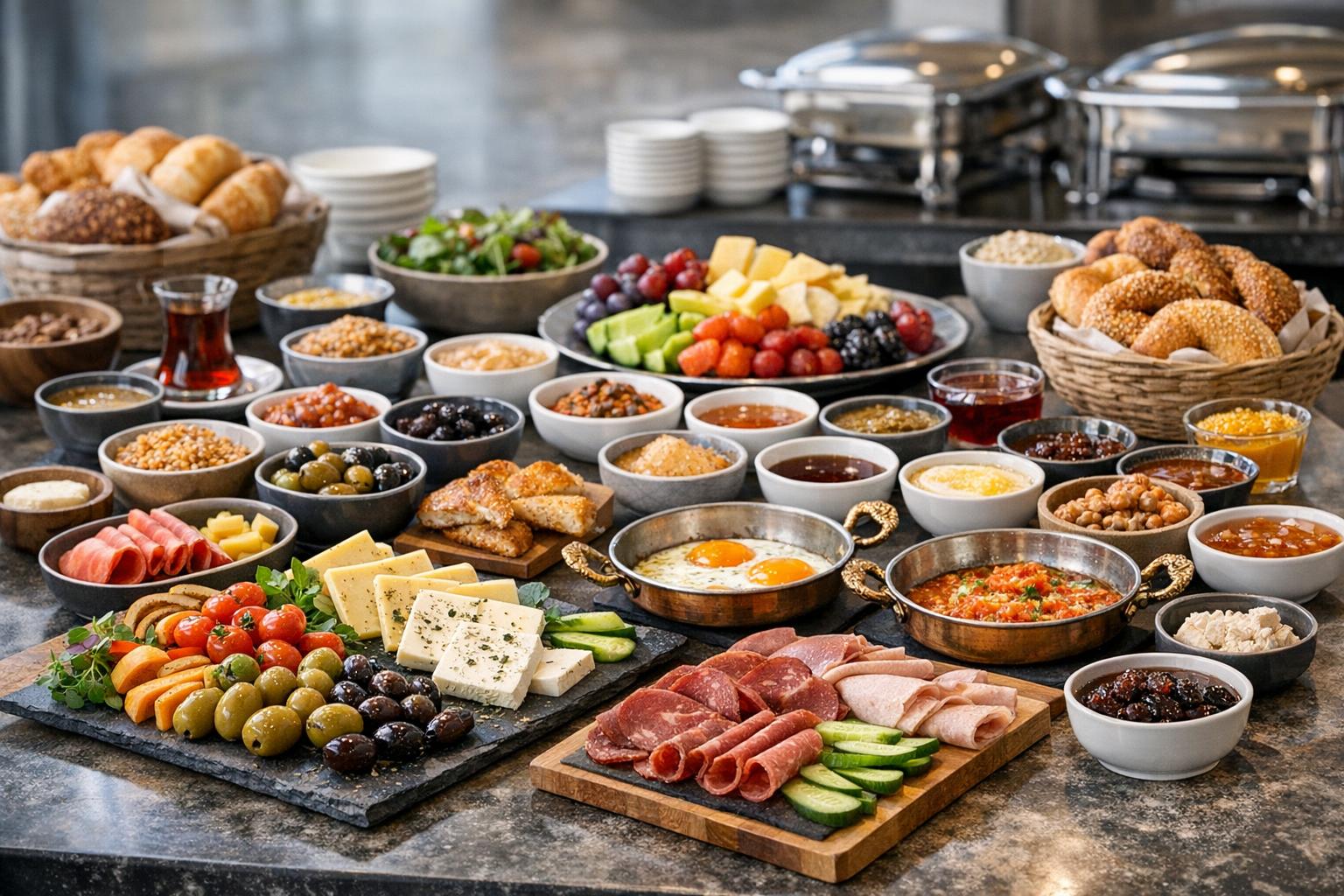 Türkisches Buffet-Frühstück mit traditionellen Spezialitäten