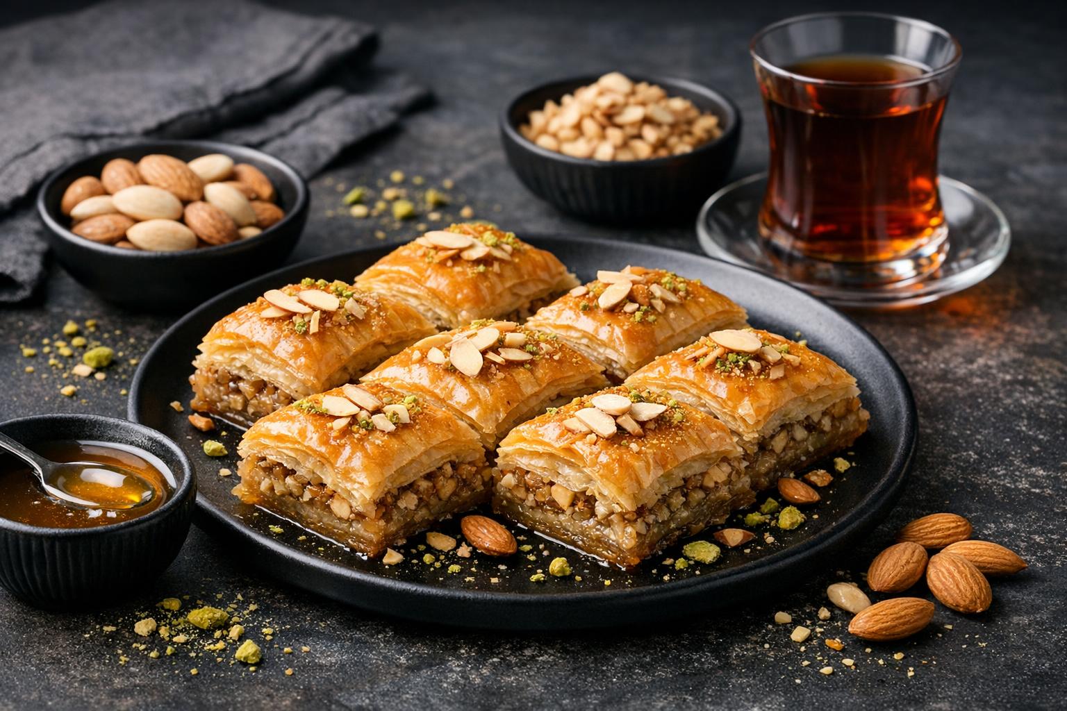 Türkische Mandel-Baklava - Knuspriges Blätterteiggebäck mit Mandeln