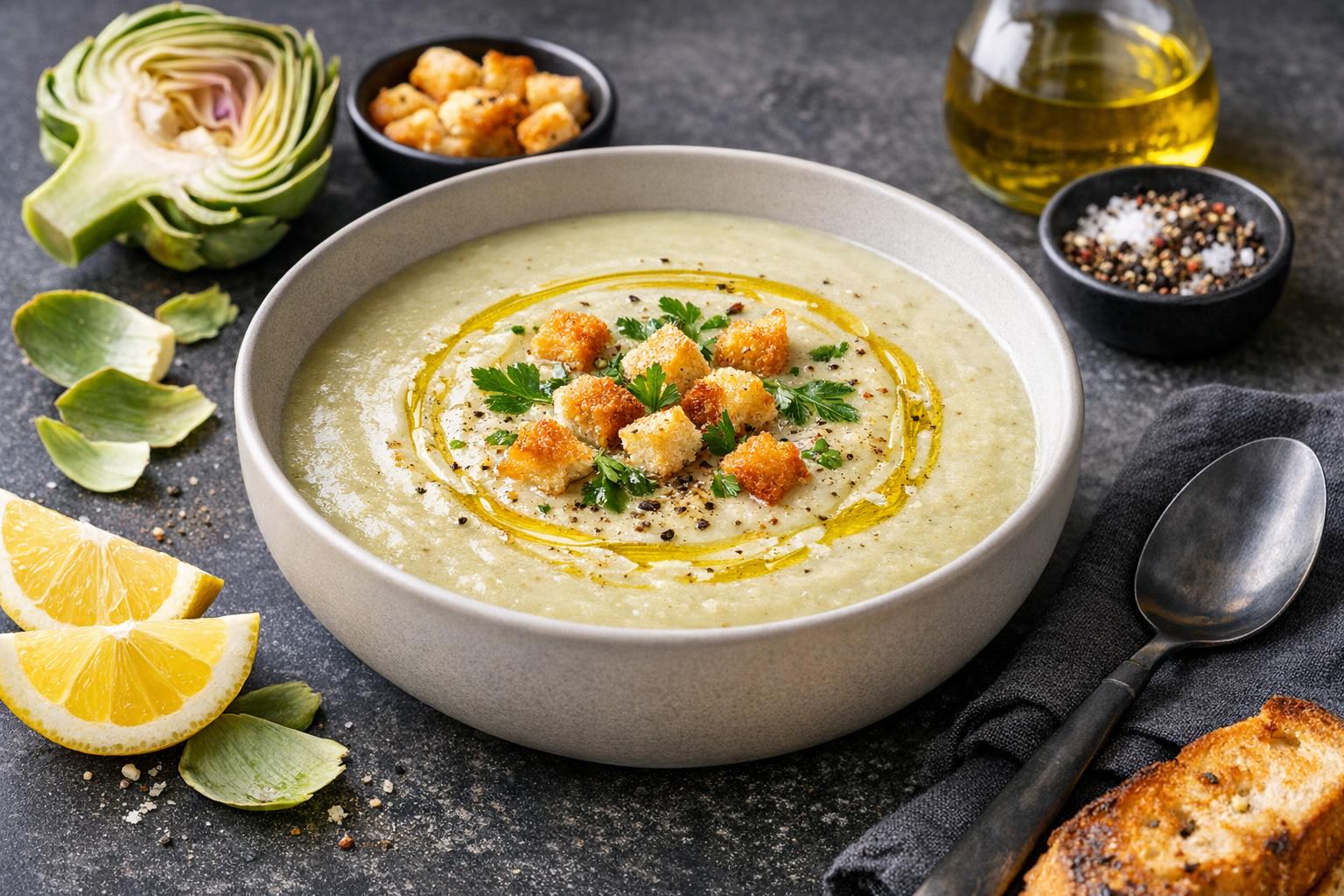Turkish Artichoke Soup with Lemon and Dill