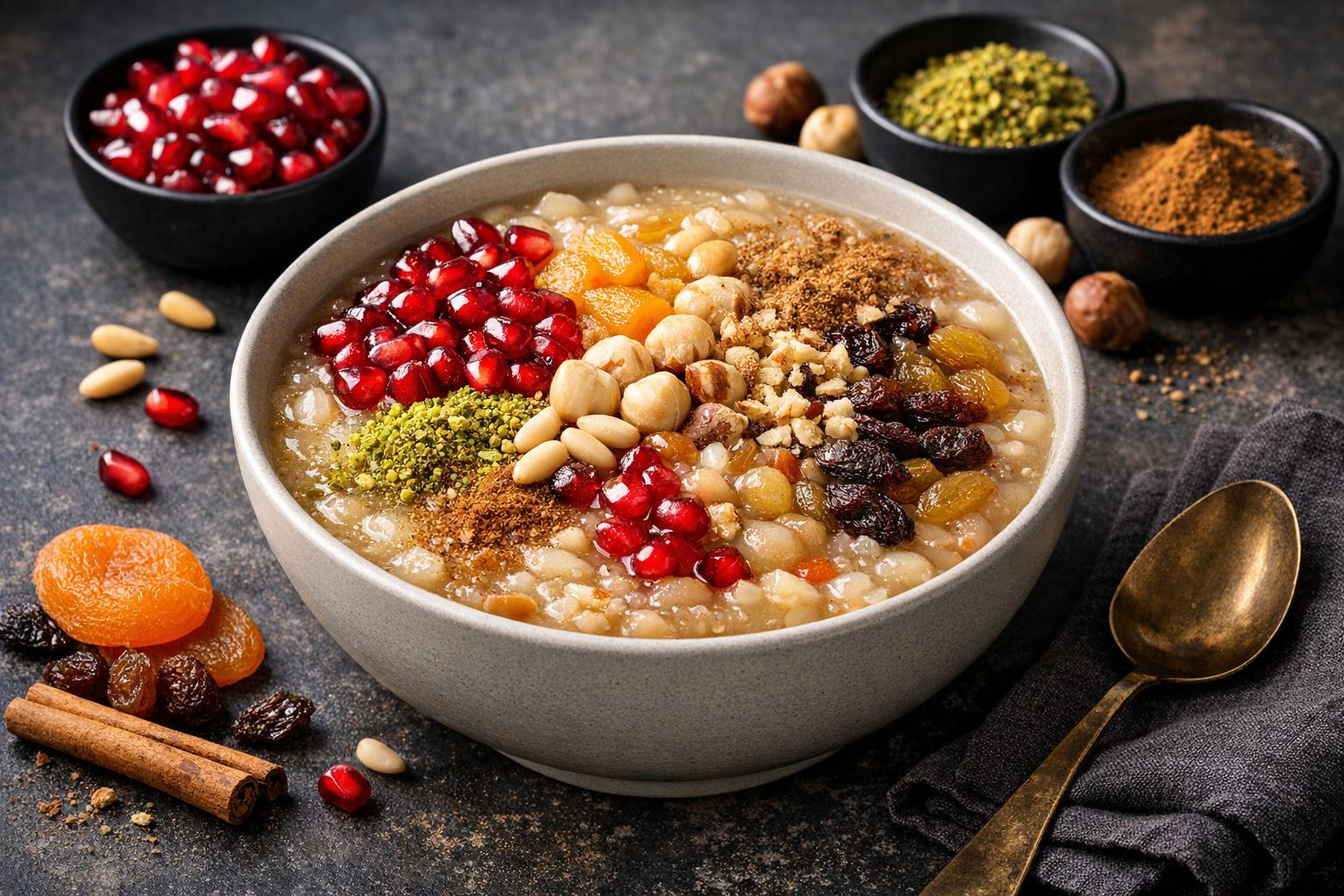 Turkish Noah's Pudding with Mixed Grains and Dried Fruits