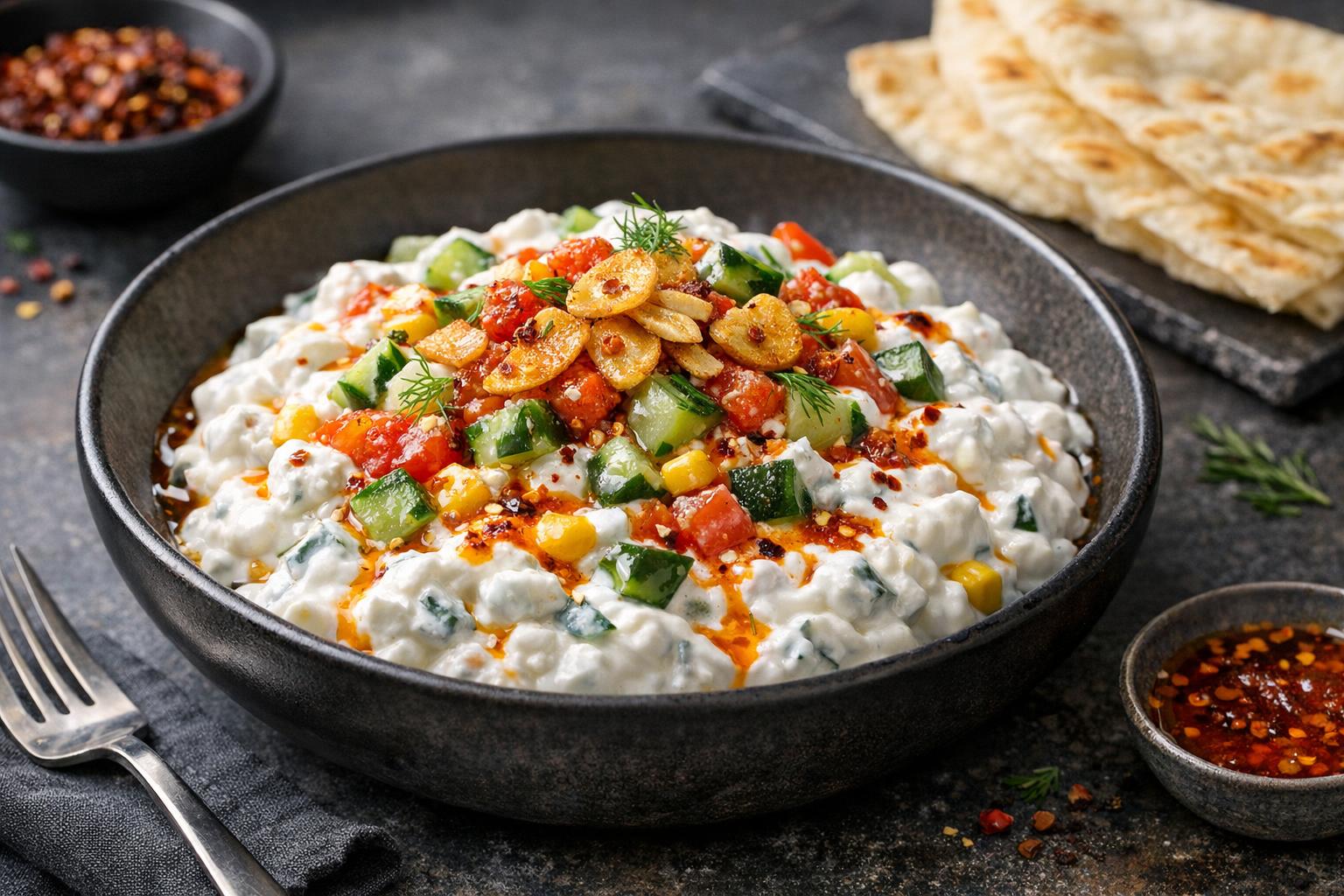 Turkish Atom Salad - Crispy Vegetable Salad with Yogurt Dressing