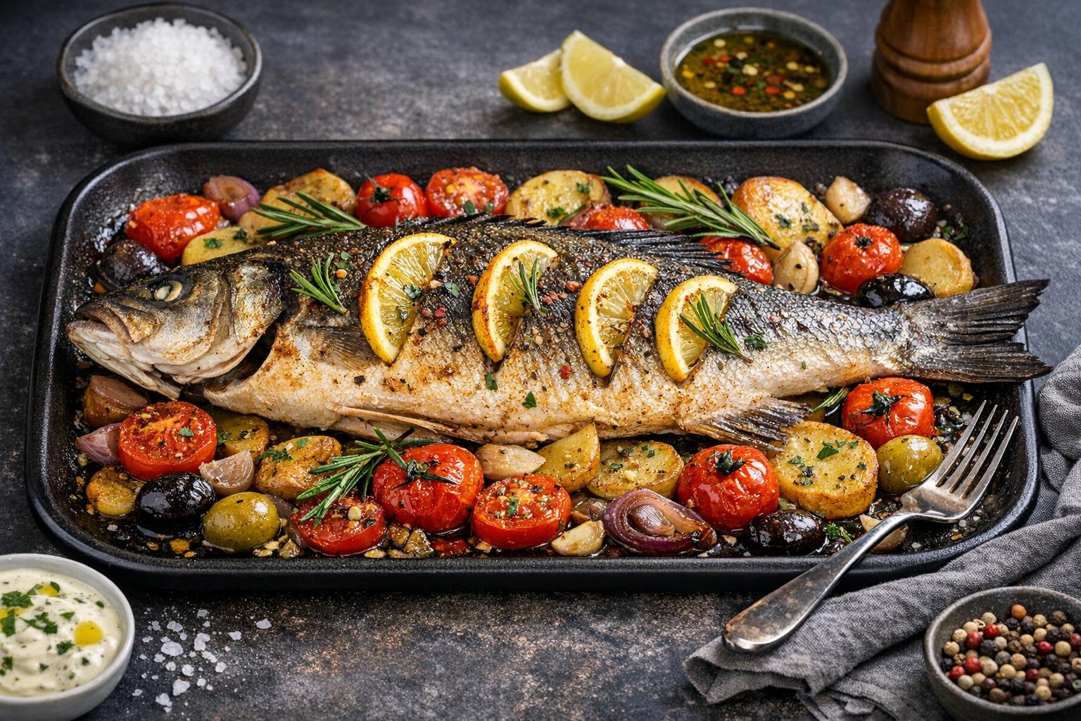 Gebackener Seebarsch mit Zitrone