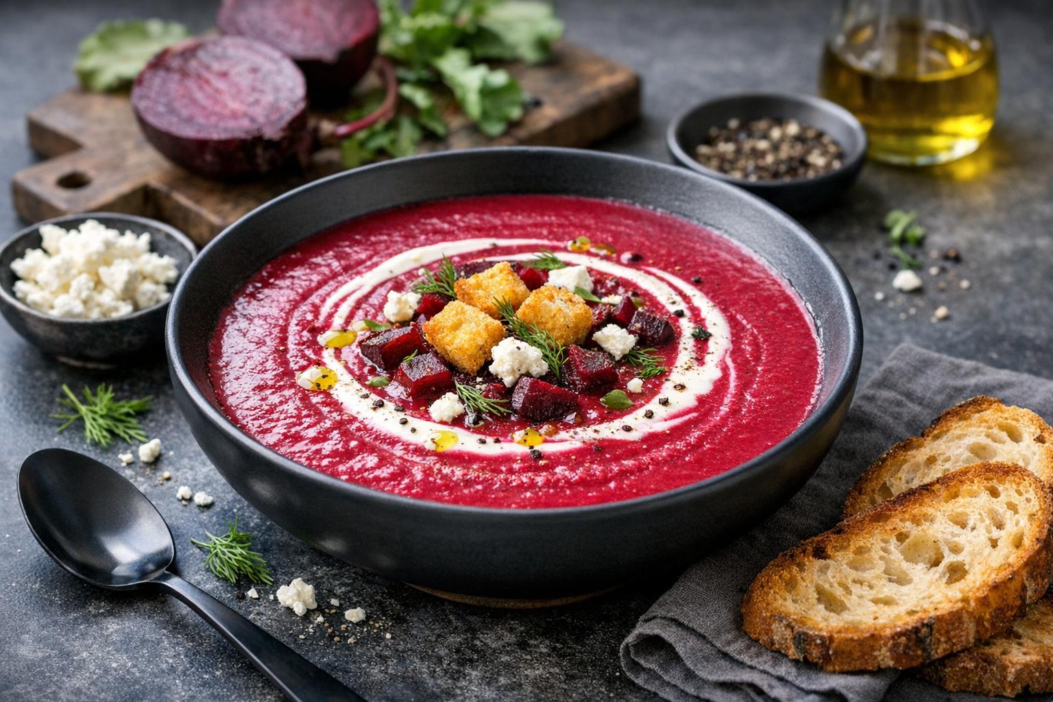 Turkish Beetroot Soup with Yogurt and Herbs