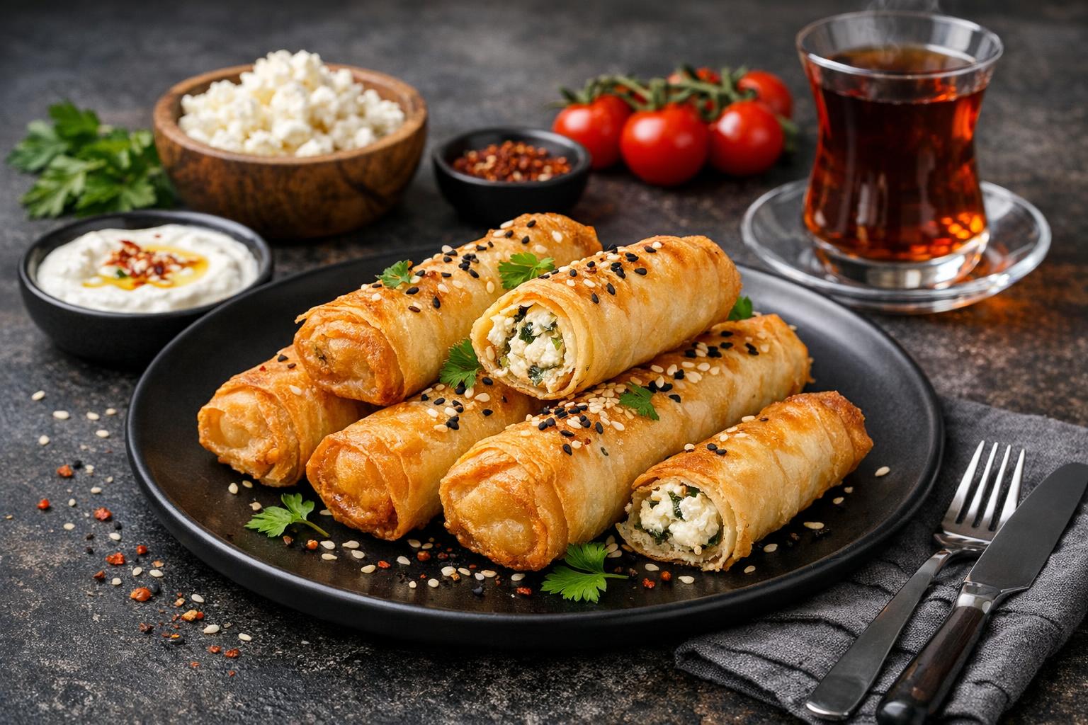Turkish Börek Rolls with Cheese and Herbs