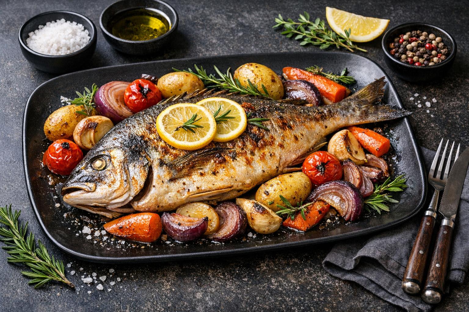 Dorade in Tomatensauce aus dem Ofen