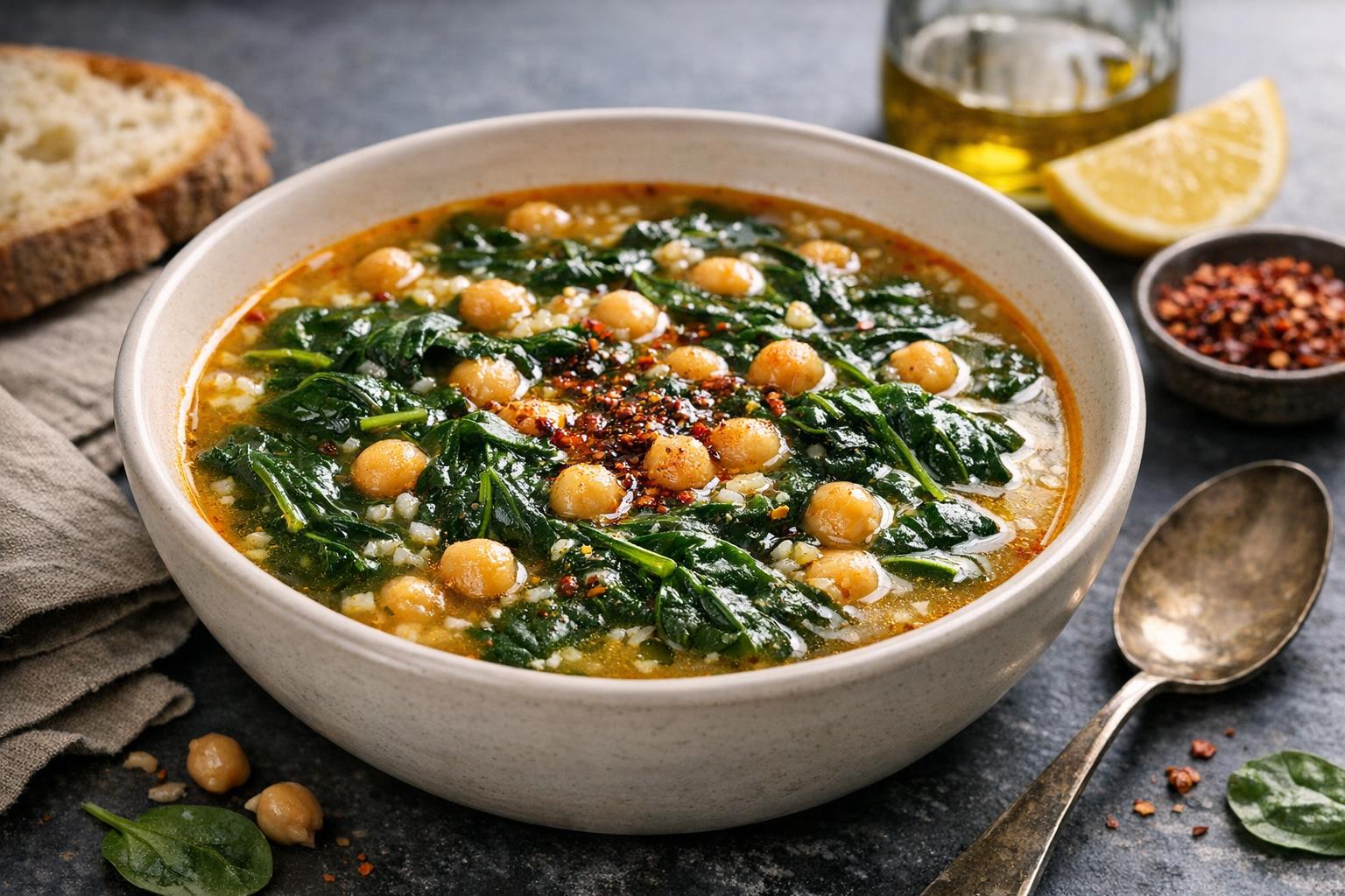 Türkische Kichererbsen-Spinat-Suppe