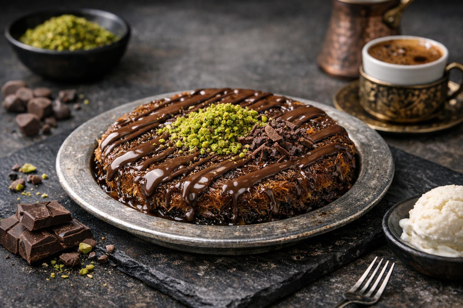 Türkische Schokoladen-Künefe mit geschmolzenem Käse