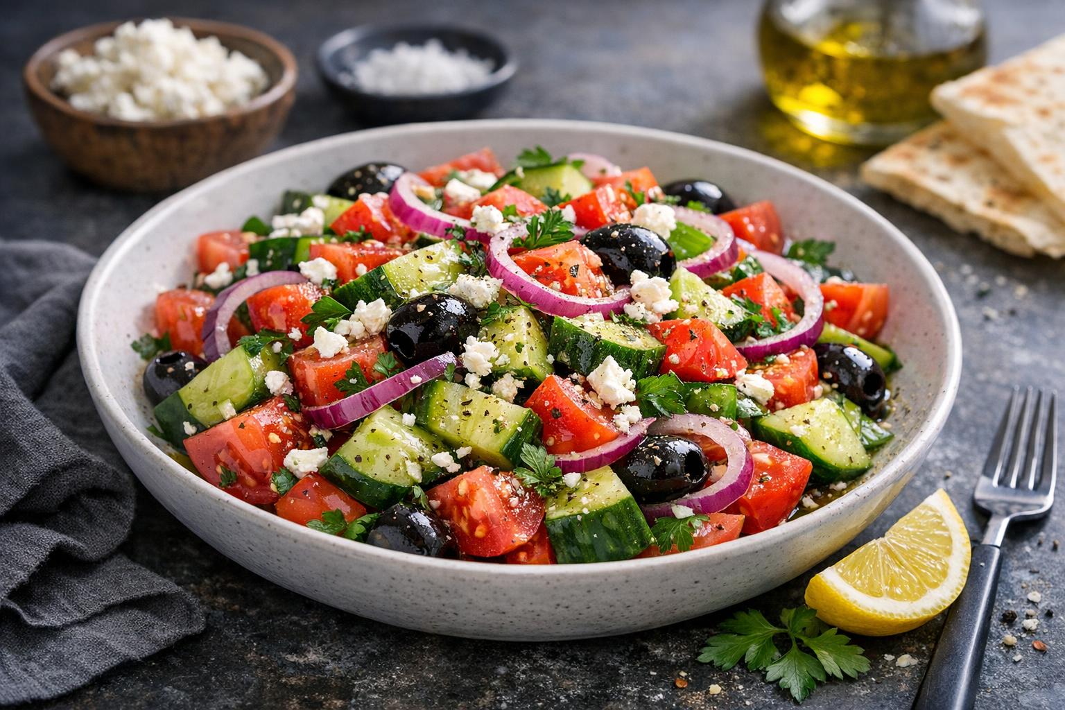 Turkish Shepherd's Salad with Fresh Vegetables and Herbs