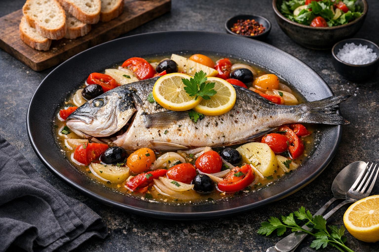 Turkish Steamed Sea Bream with Vegetables