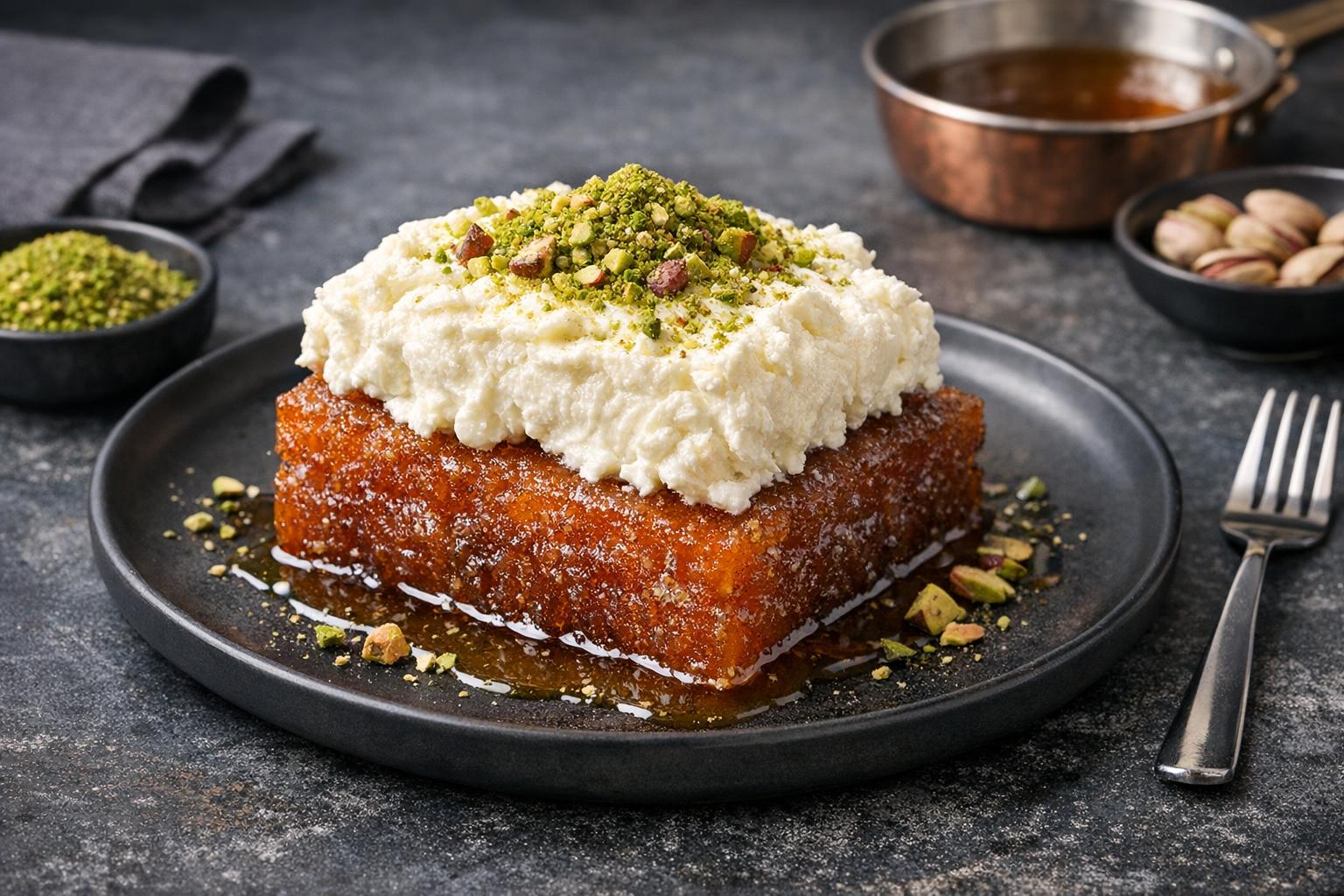 Turkish Bread Pudding with Syrup and Cream