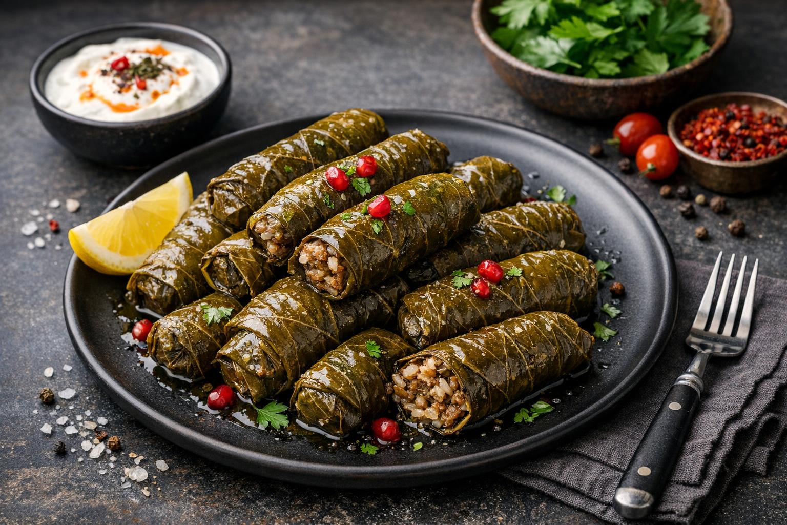 Turkish Stuffed Grape Leaves with Meat