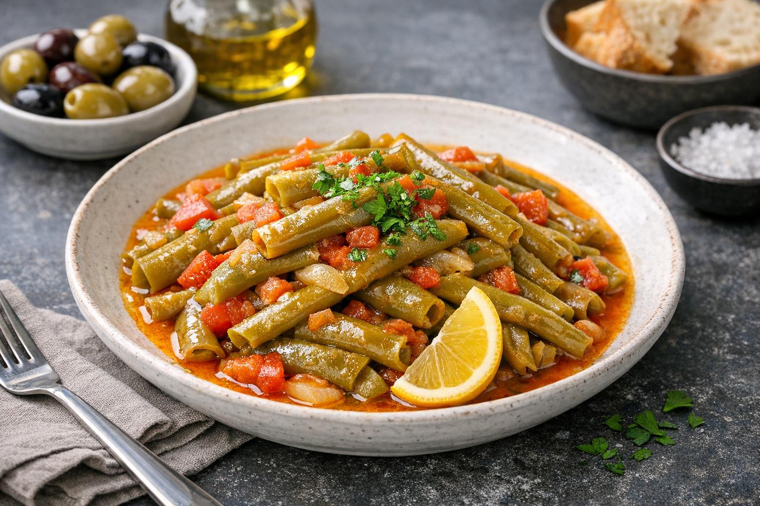 Grüne Bohnen in Olivenöl - Türkisches Zeytinyağlı Fasulye