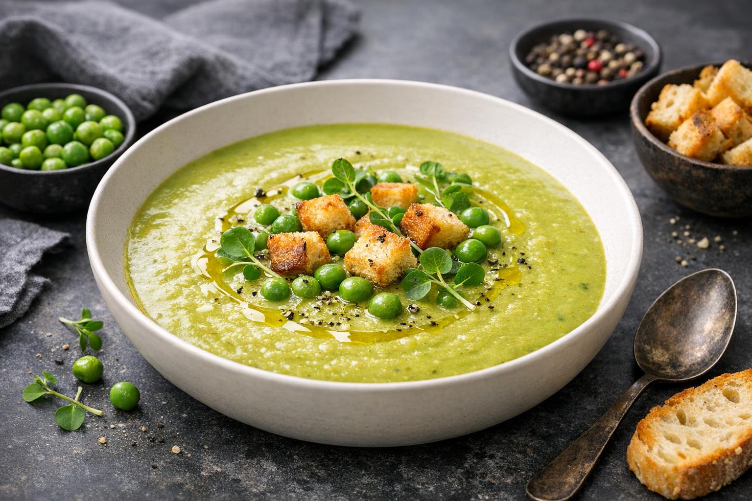 Türkische Erbsensuppe - Cremige grüne Erbsensuppe