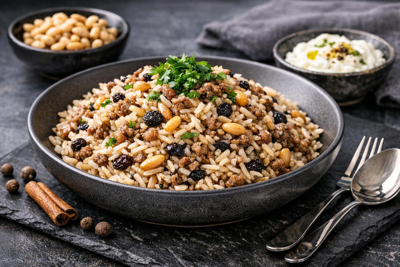 Turkish Rice Pilaf with Liver, Pine Nuts and Currants