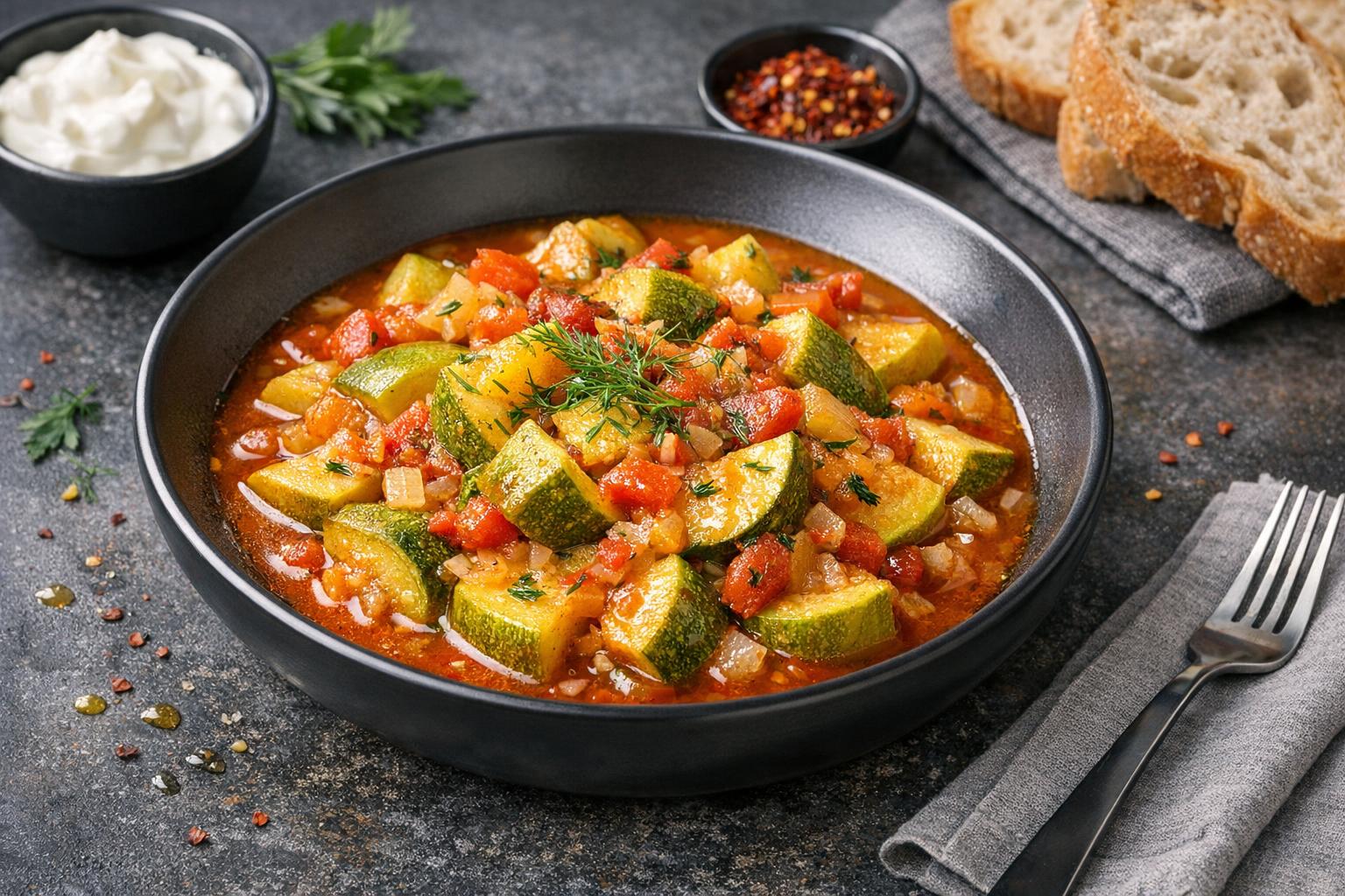 Turkish Zucchini Stew with Tomatoes and Onions
