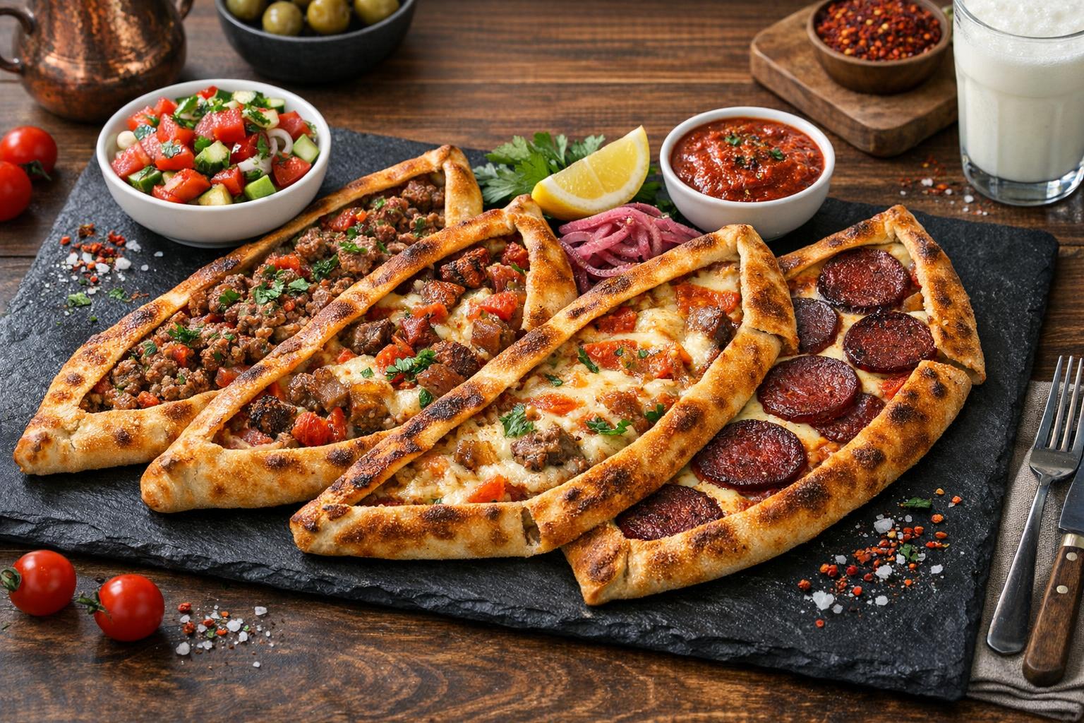Turkish Mixed Pide with Cheese, Egg and Vegetables