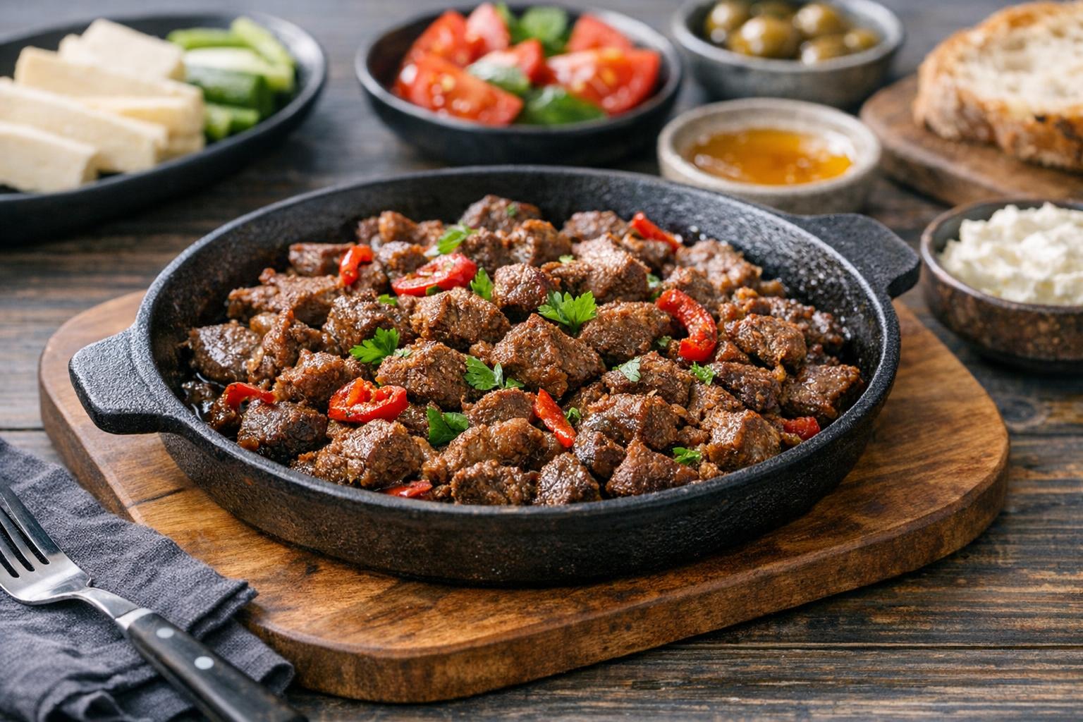 Kavurma Kahvaltılık - Türkisches Fleischfrühstück mit Eiern