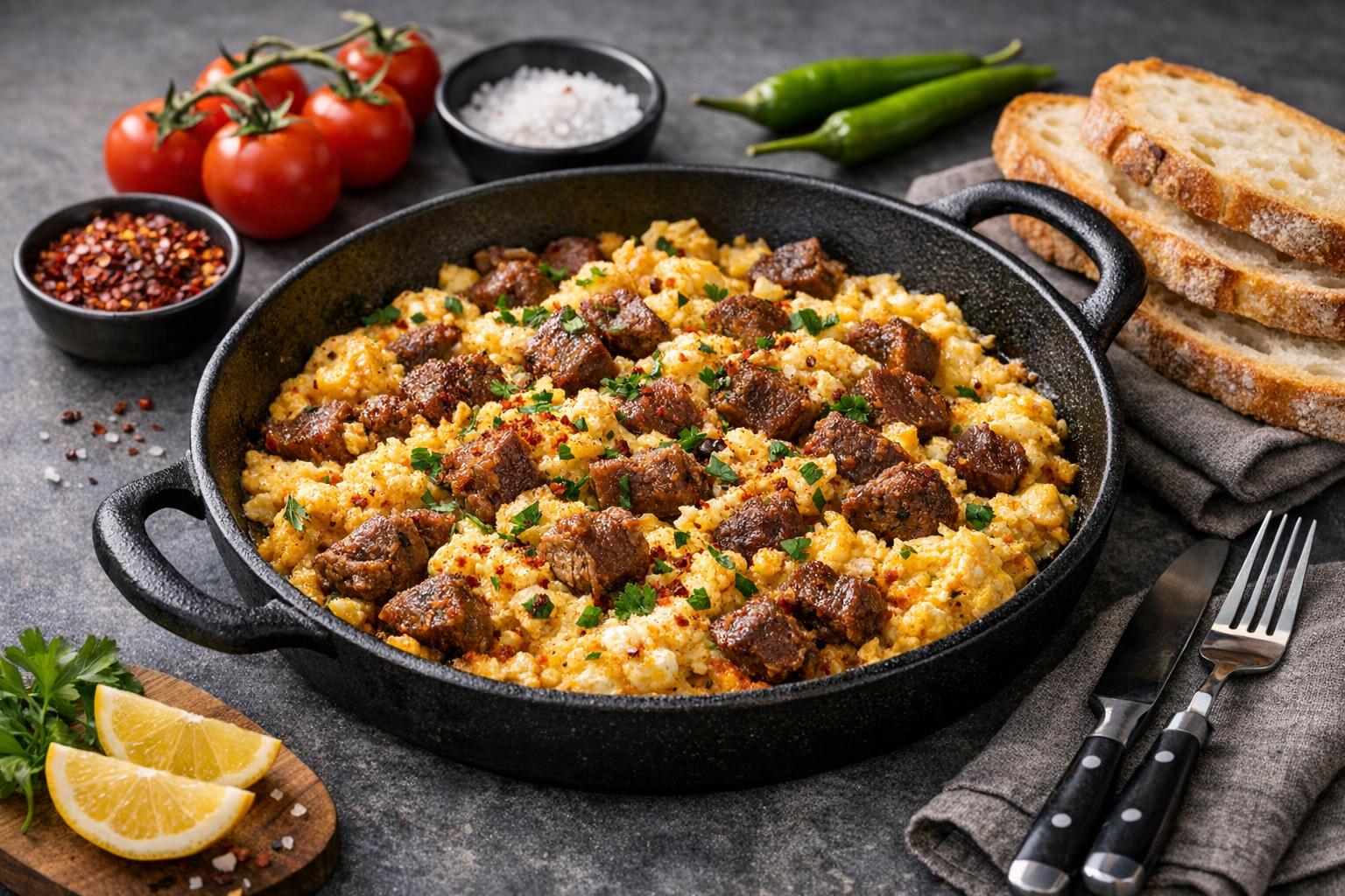 Kavurmalı Yumurta - Türkisches Rührei mit getrocknetem Fleisch