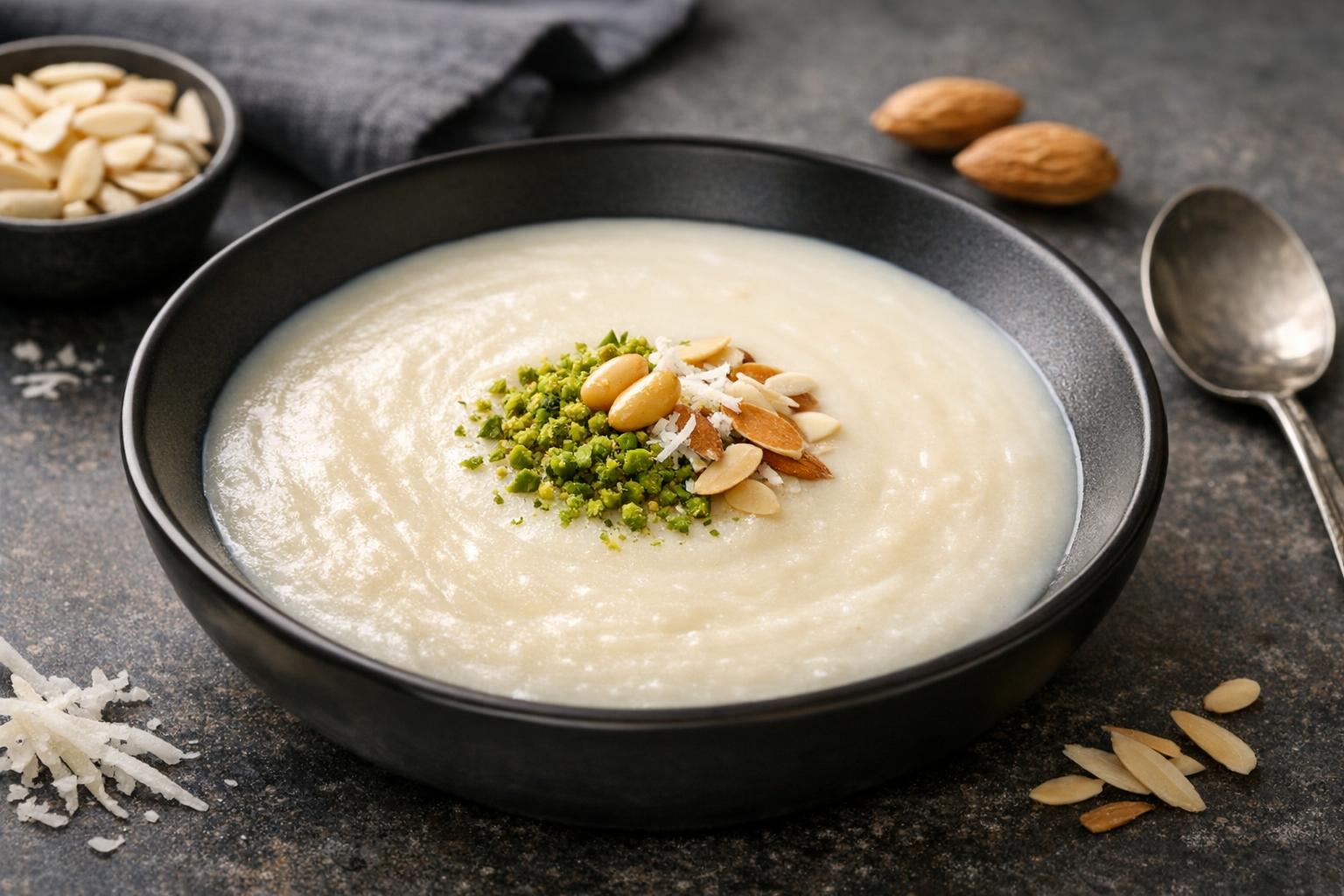 Turkish Almond Pudding with Pistachios