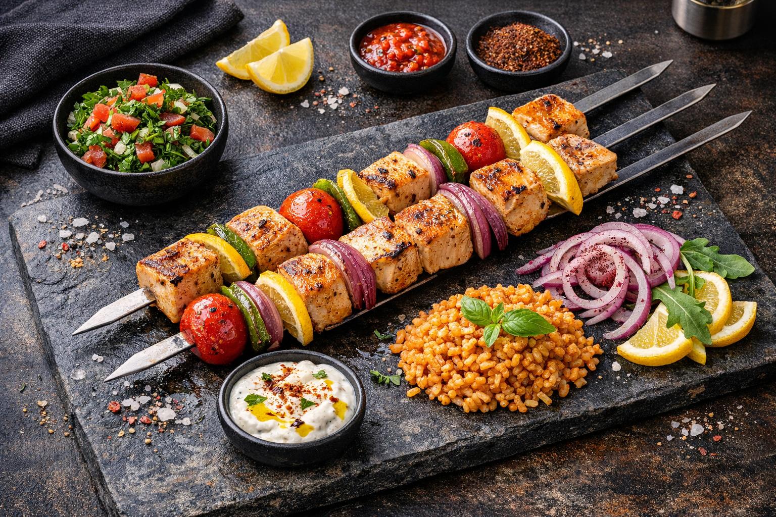 Turkish Grilled Swordfish Skewers