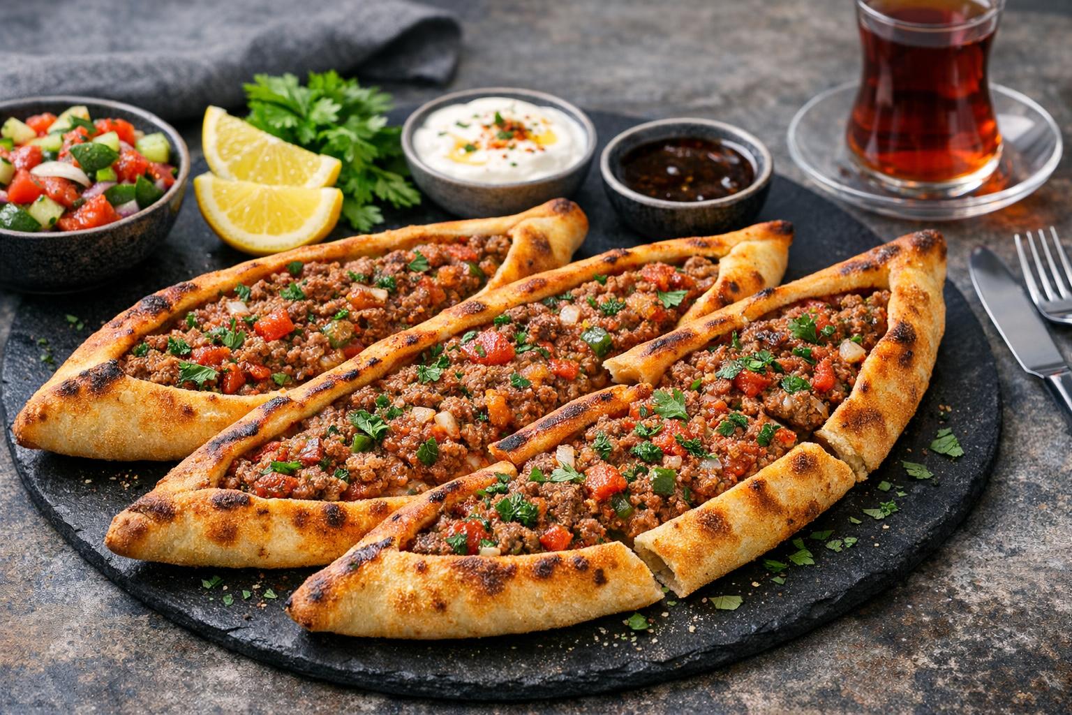 Turkish Ground Meat Pide - Boat-Shaped Flatbread Pizza