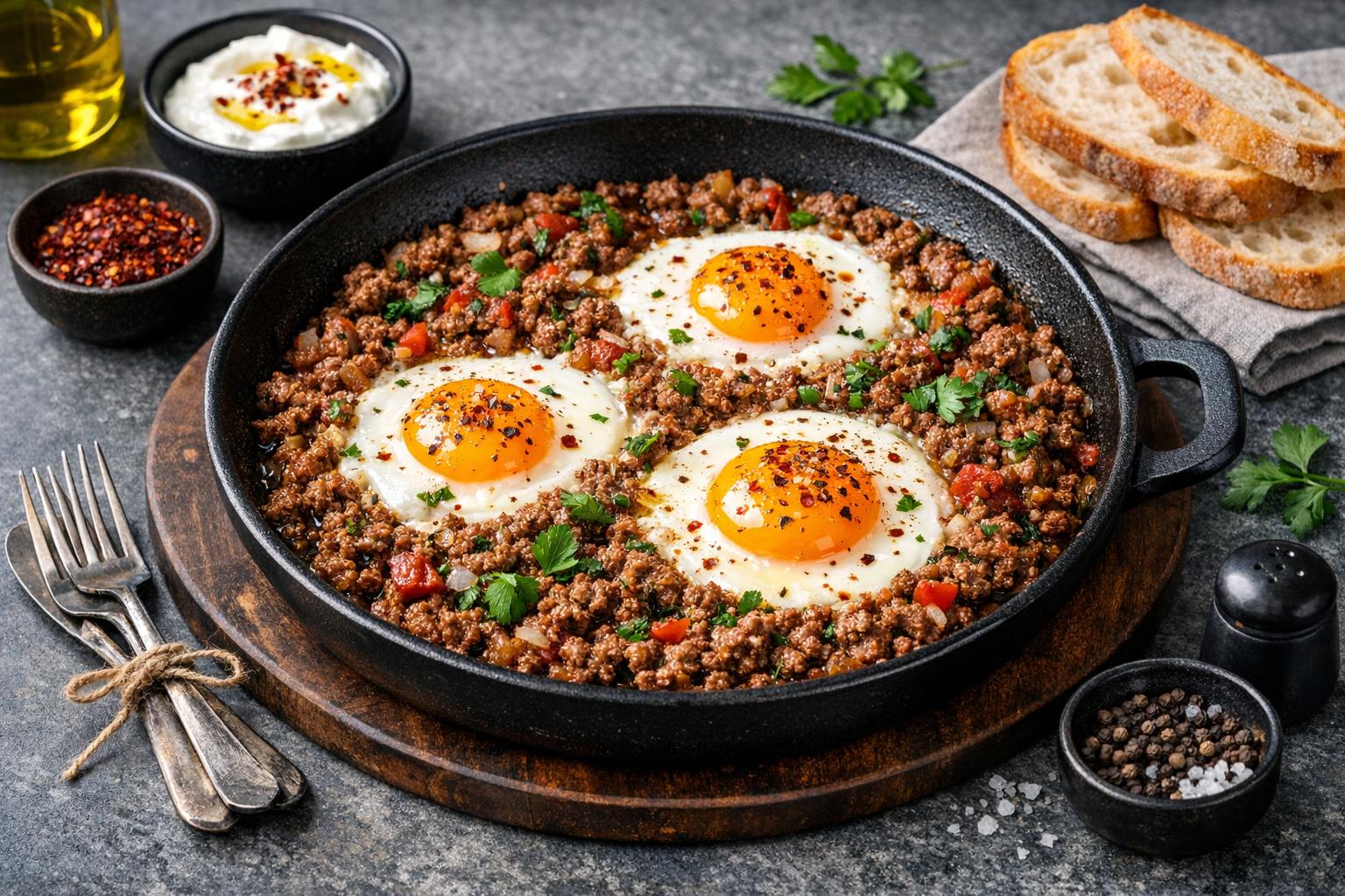 Kıymalı Yumurta - Türkisches Rührei mit Hackfleisch