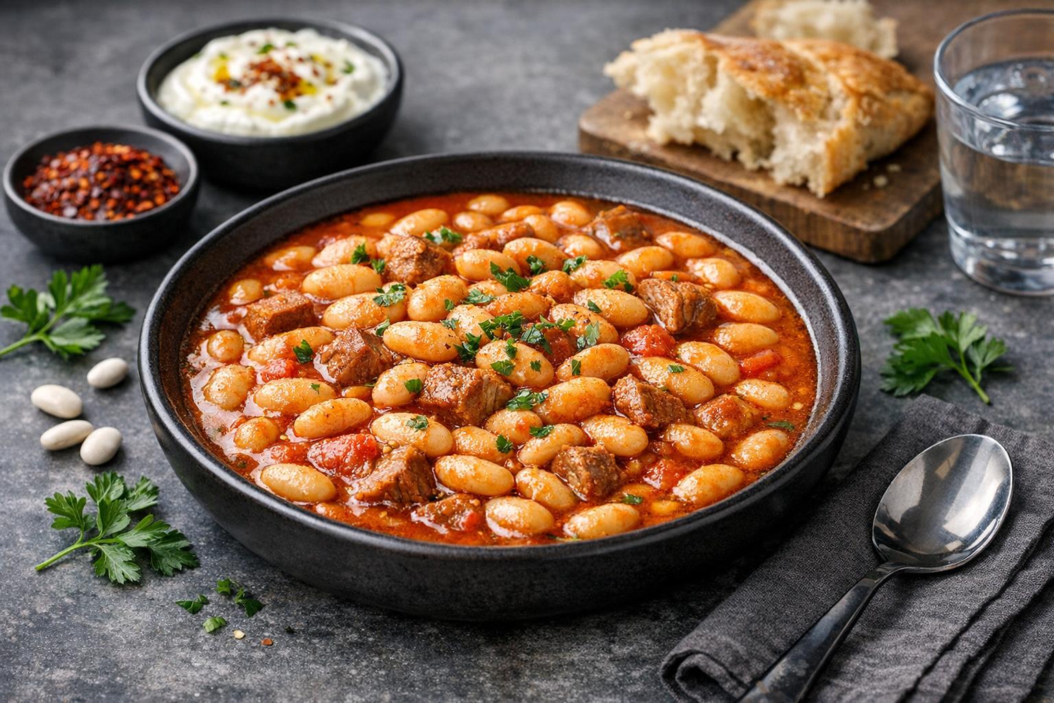 Turkish White Bean Stew with Tomatoes and Onions