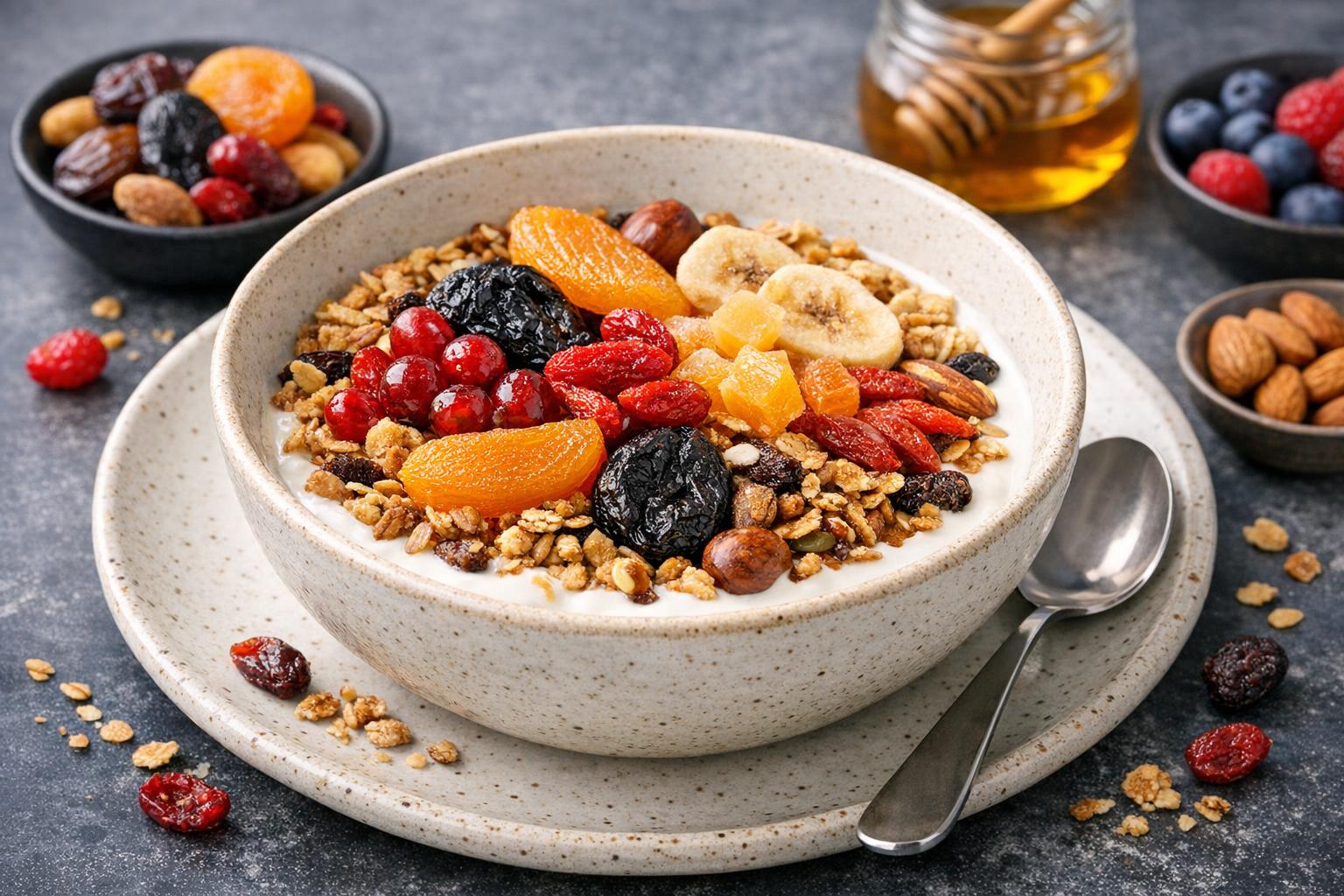 Türkisches Trockenfrüchte-Frühstück mit Nüssen und Honig