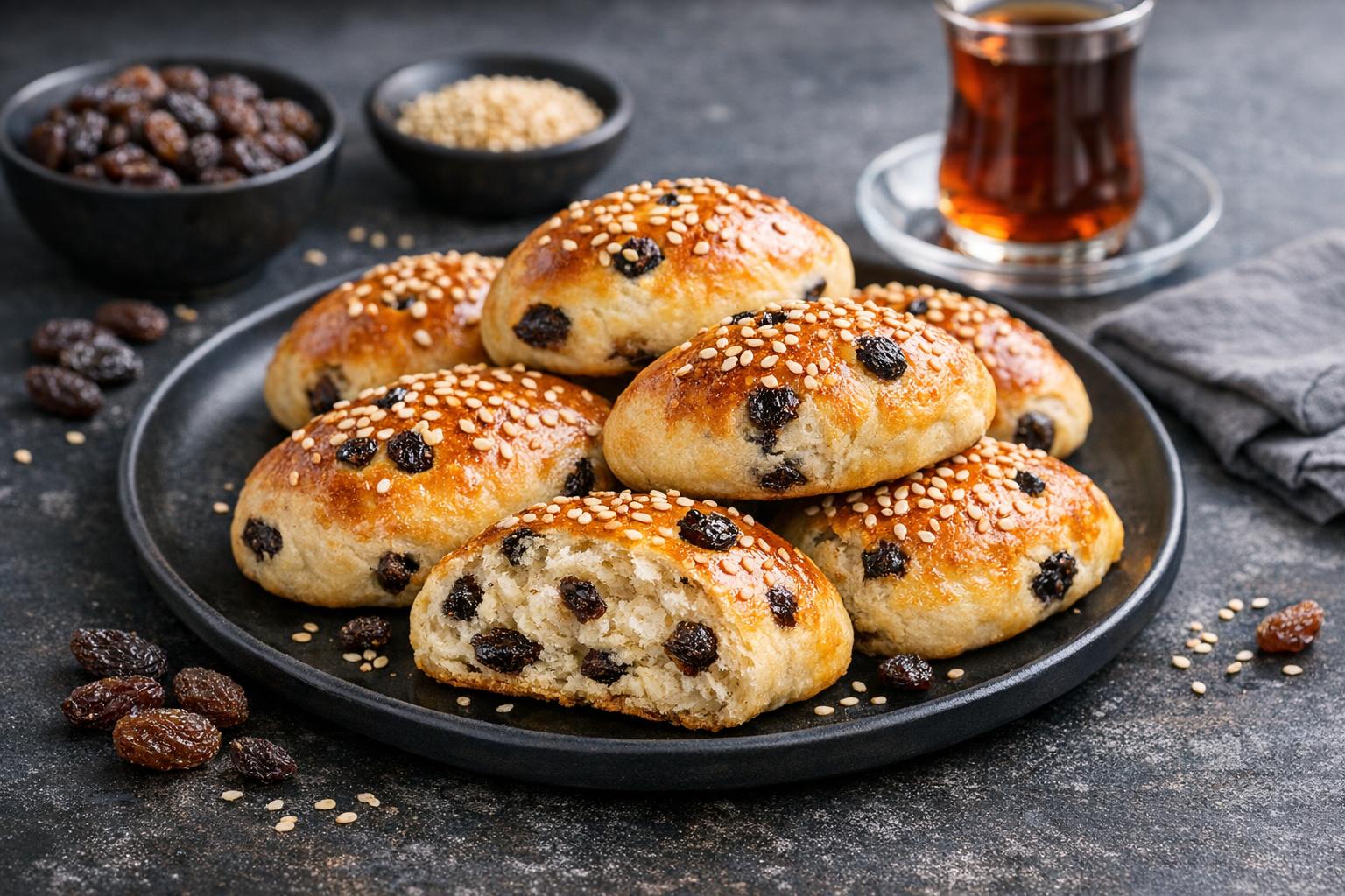 Turkish Raisin Pastries with Soft Fluffy Dough