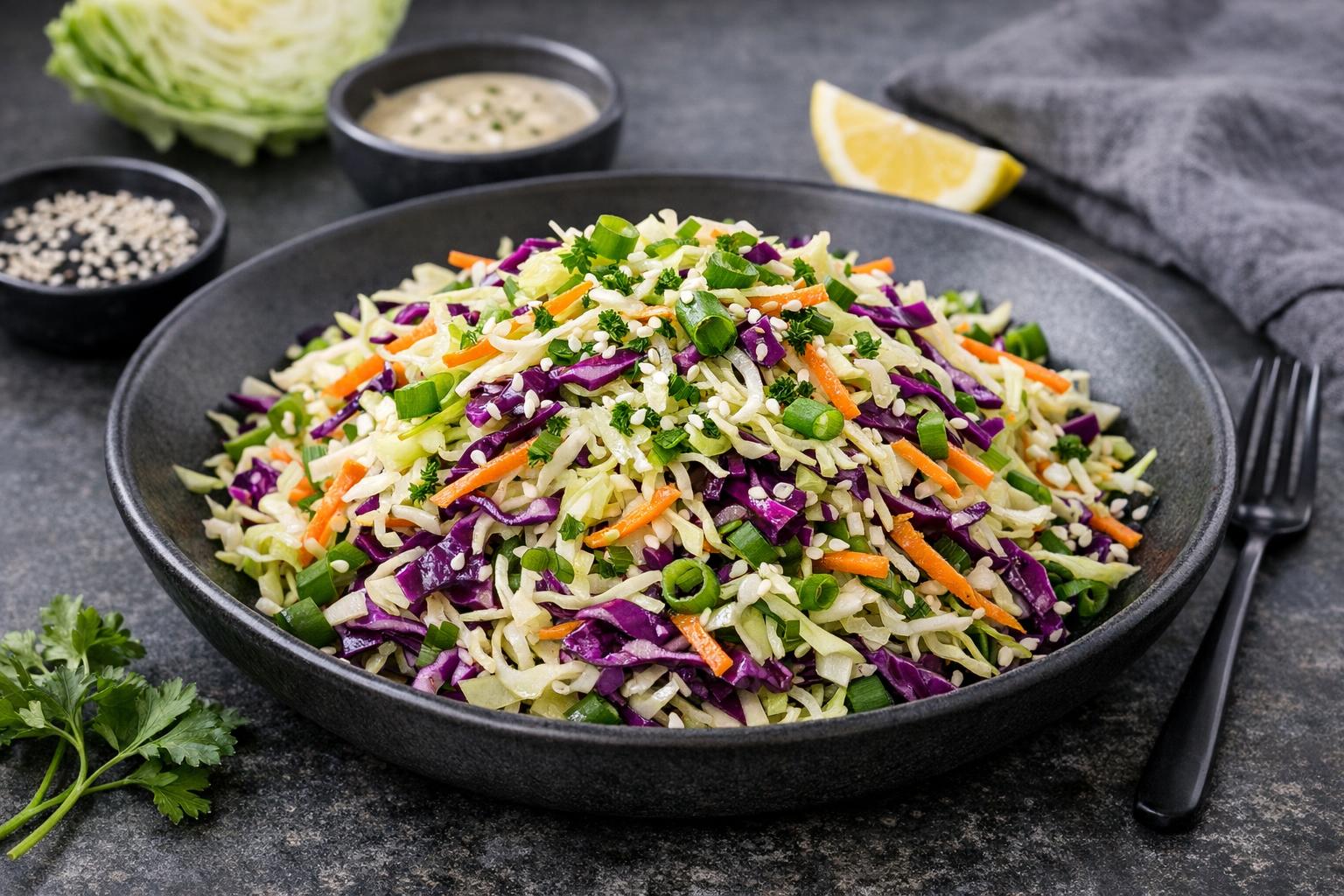 Türkischer Weißkohlsalat mit Zitrone und Olivenöl