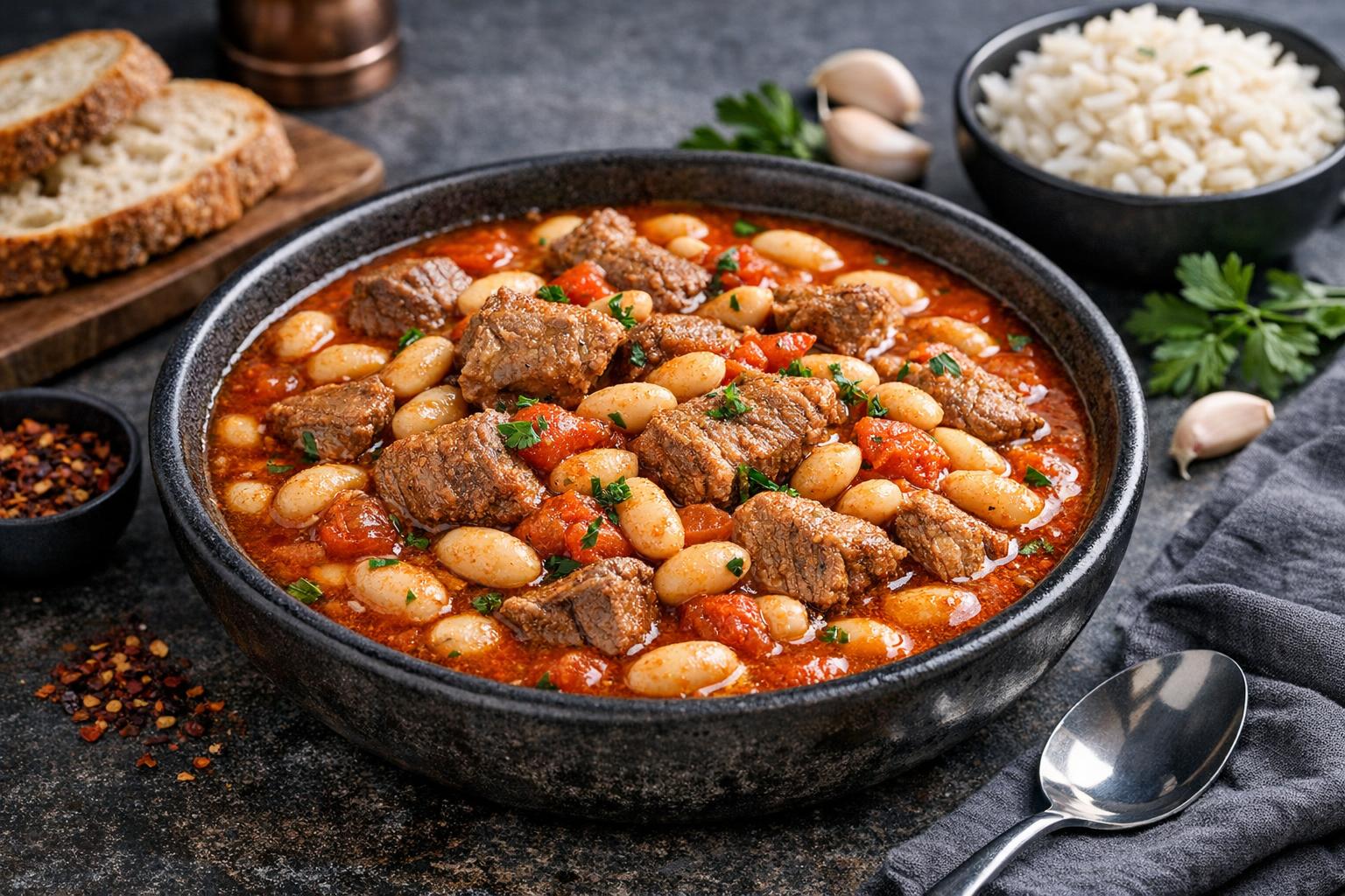 Türkischer Lamm-Bohnen-Eintopf mit weißen Bohnen
