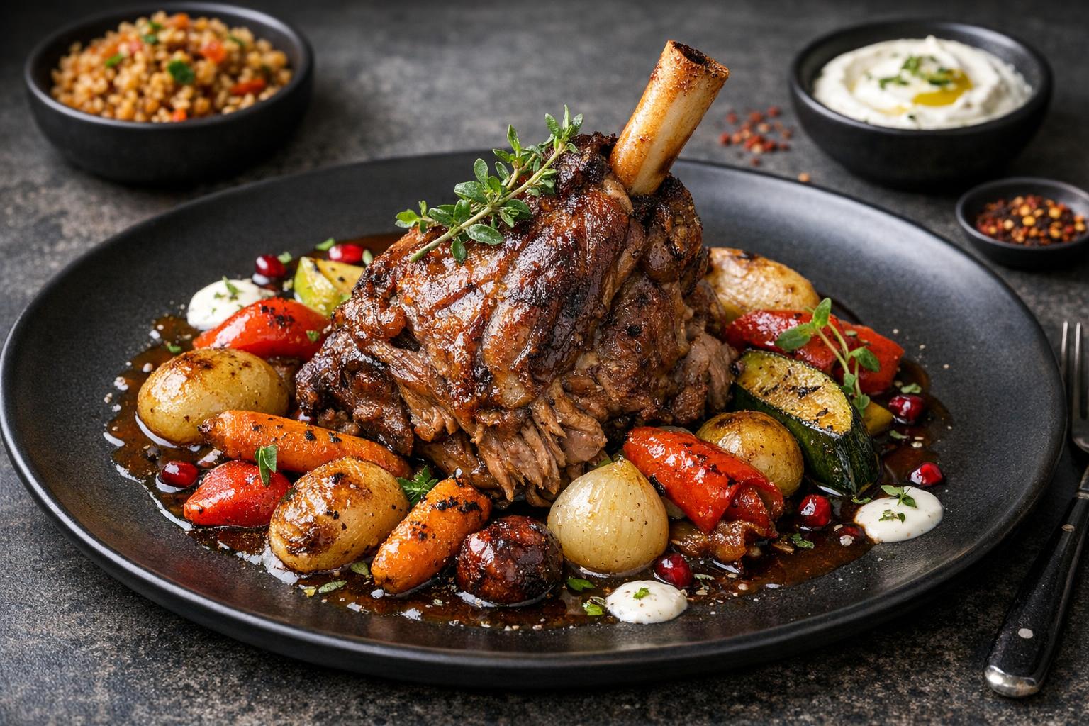 Geschmortes Lammfleisch mit Gemüse im Ofen