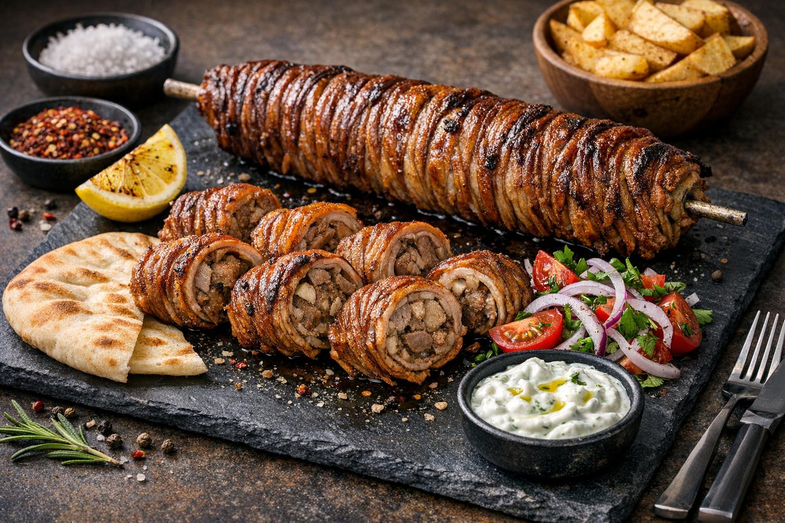 Türkisches Kokorec - Gegrillte Lamminnereien in Darm