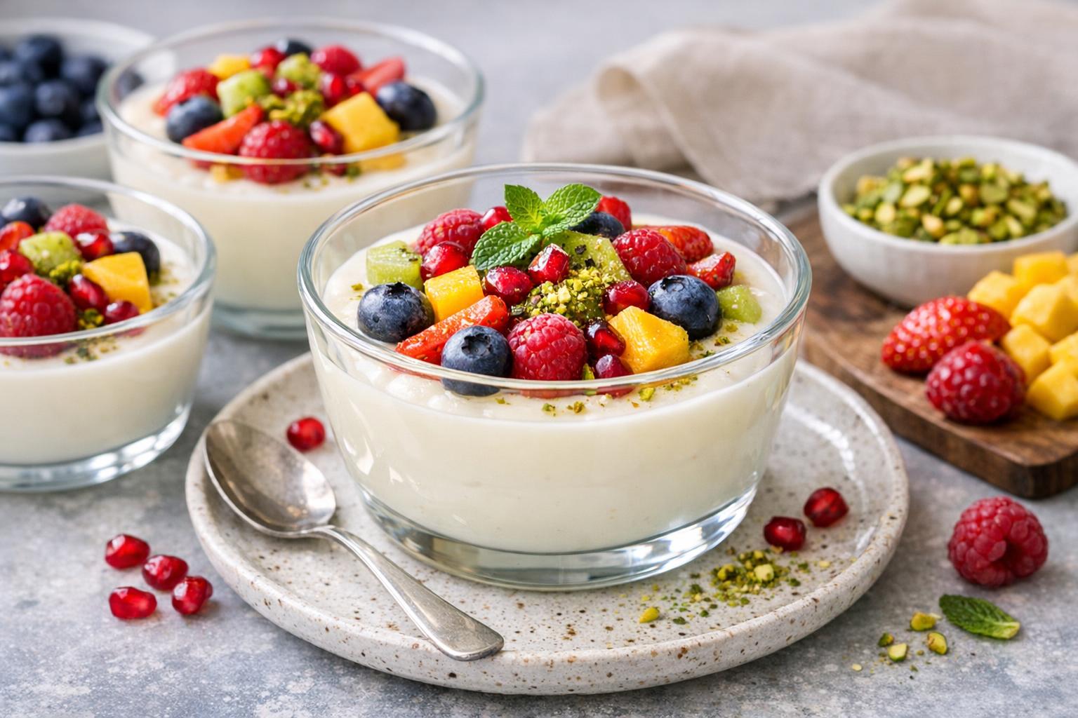 Turkish Fruit Muhallebi - Creamy Milk Pudding with Fresh Fruits