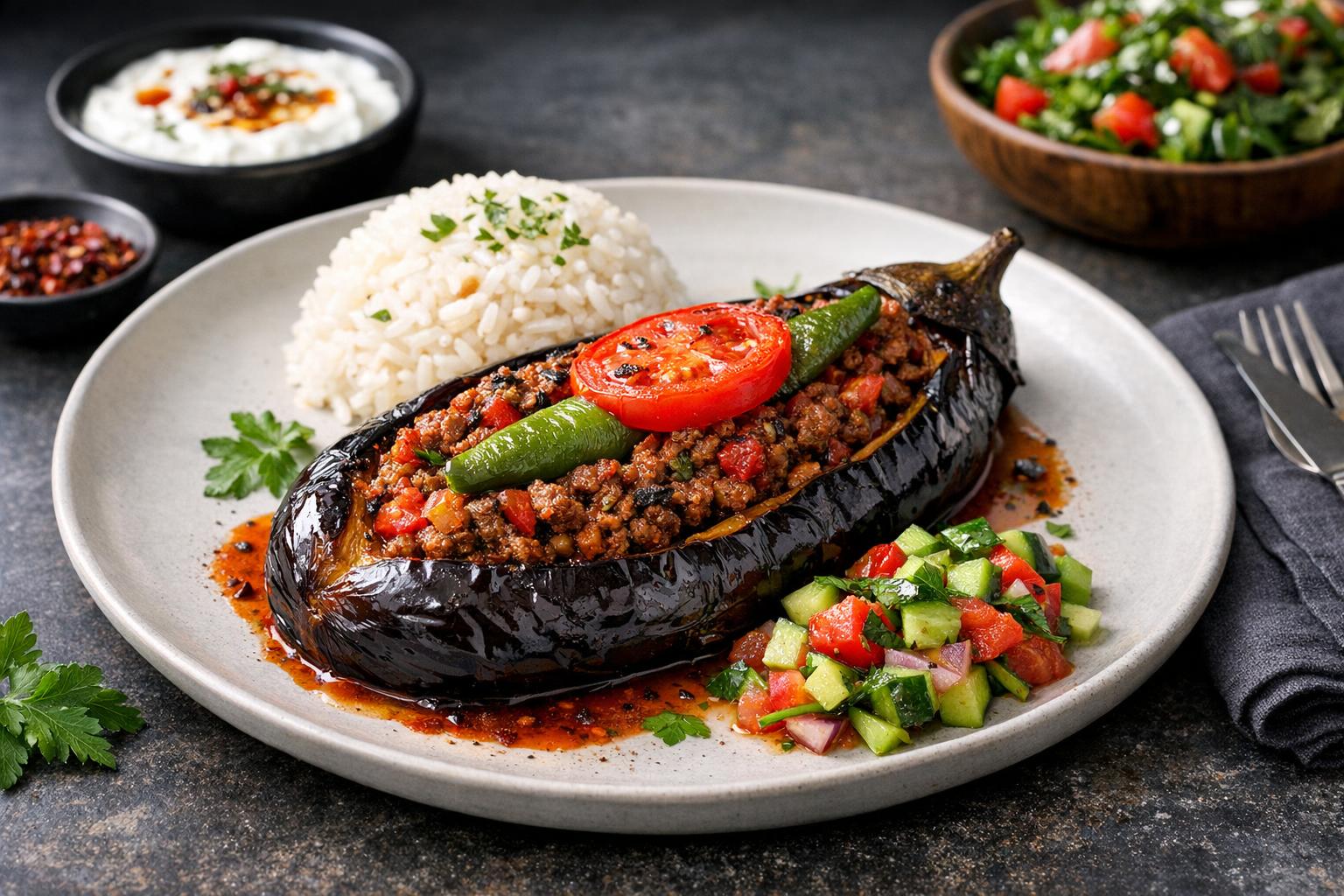 Karnıyarık - Türkische gefüllte Auberginen mit Hackfleisch