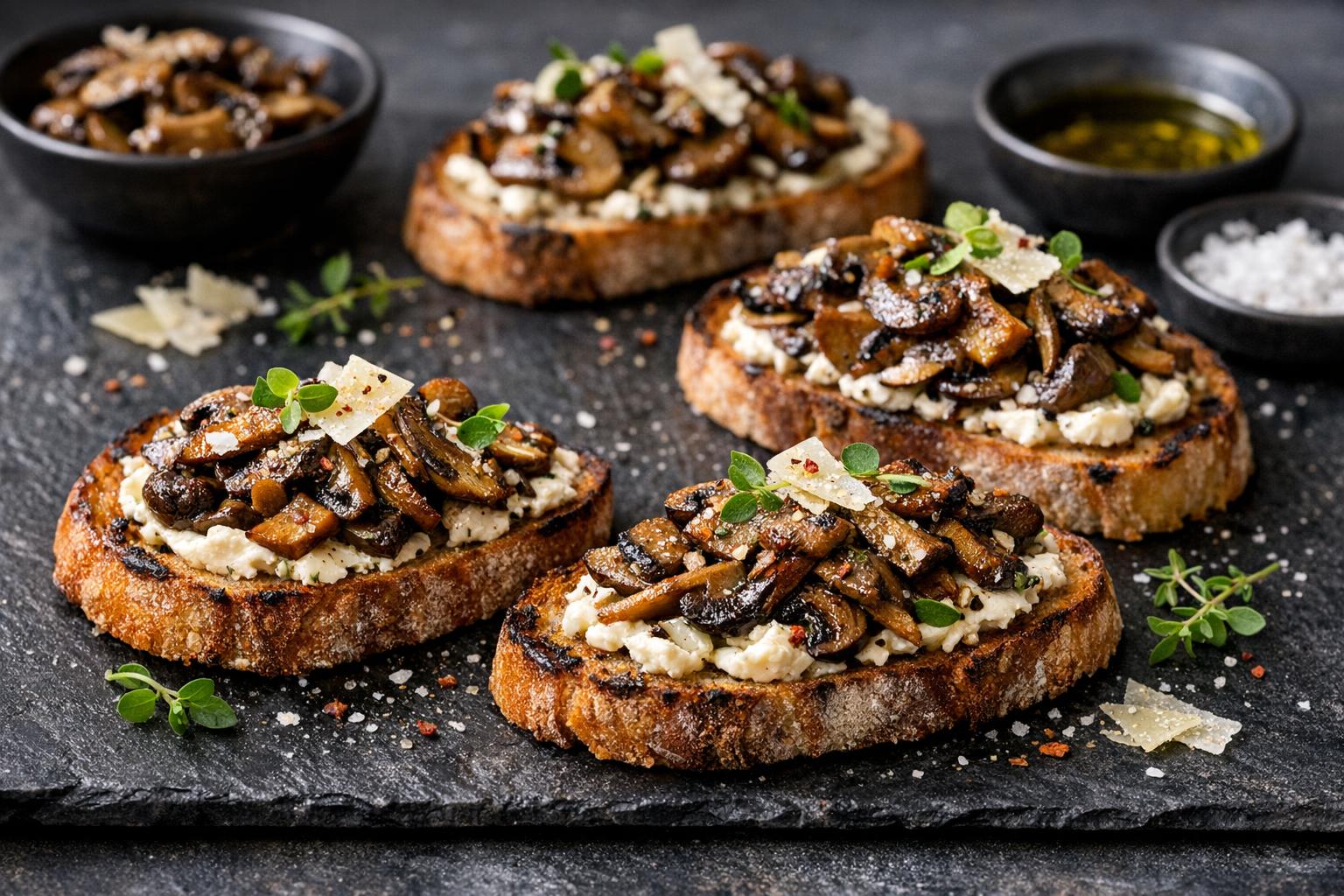 Türkisches Pilz-Crostini mit Knoblauch und Kräutern