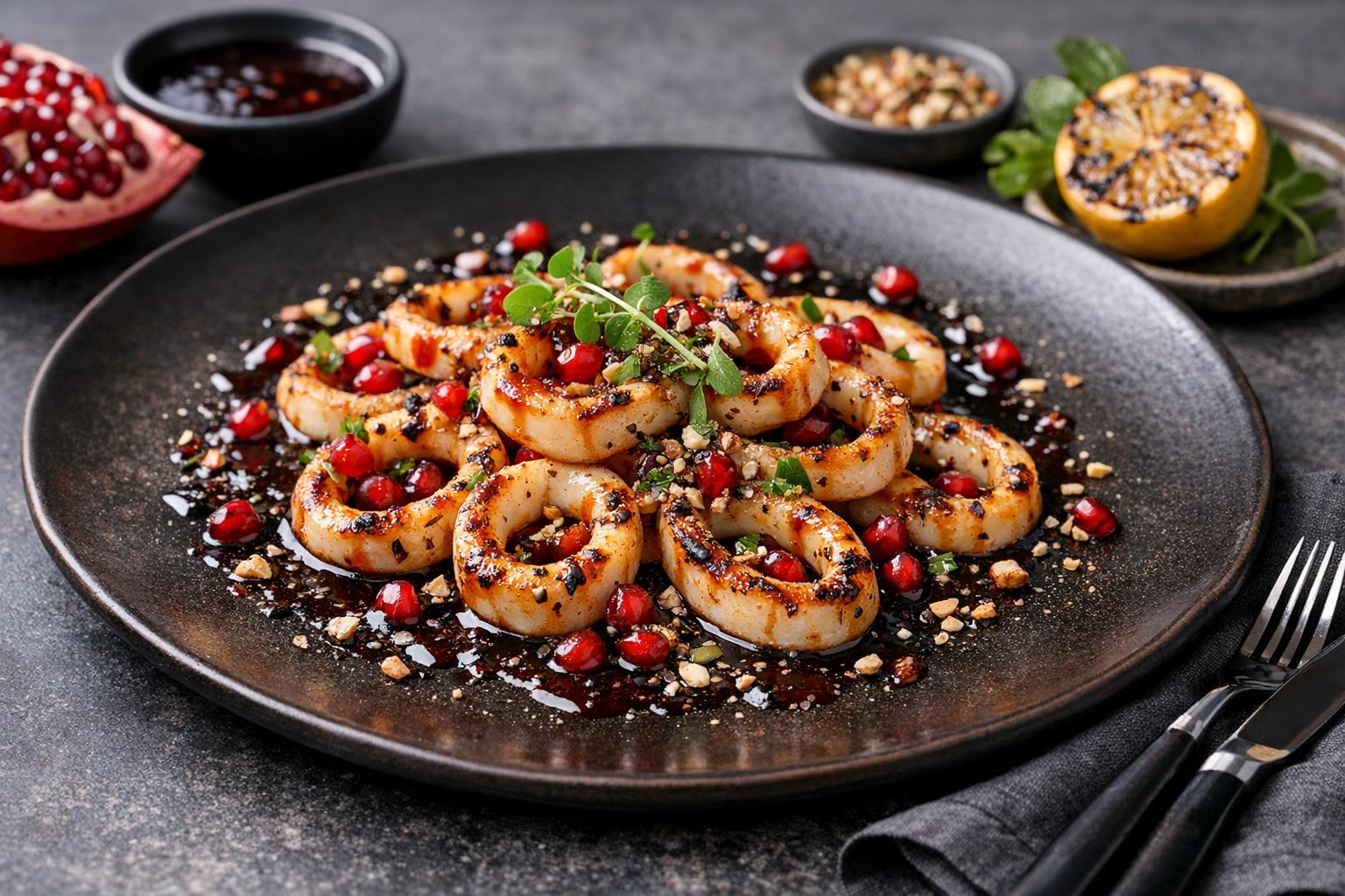 Turkish Squid in Pomegranate Molasses
