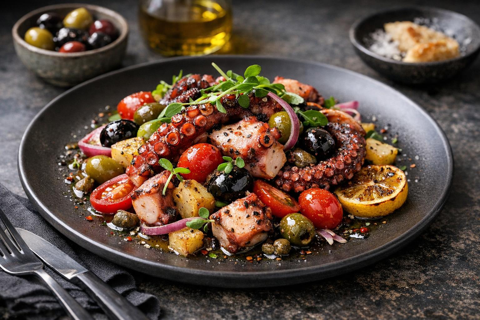 Oktopus mit Oliven - Türkisches Meeresfrüchte-Meze