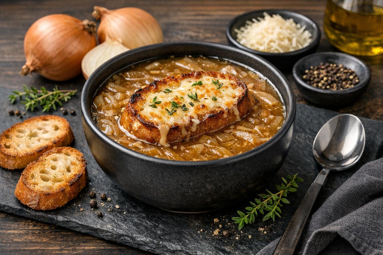 Turkish Onion Soup with Cheese and Herbs