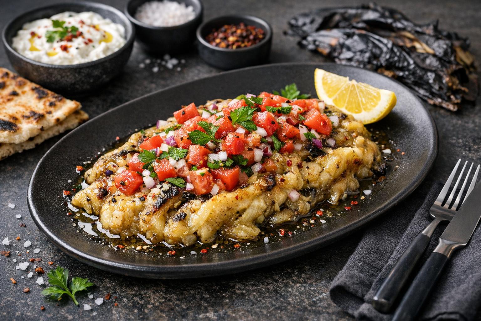Turkish Roasted Eggplant Salad with Garlic and Olive Oil