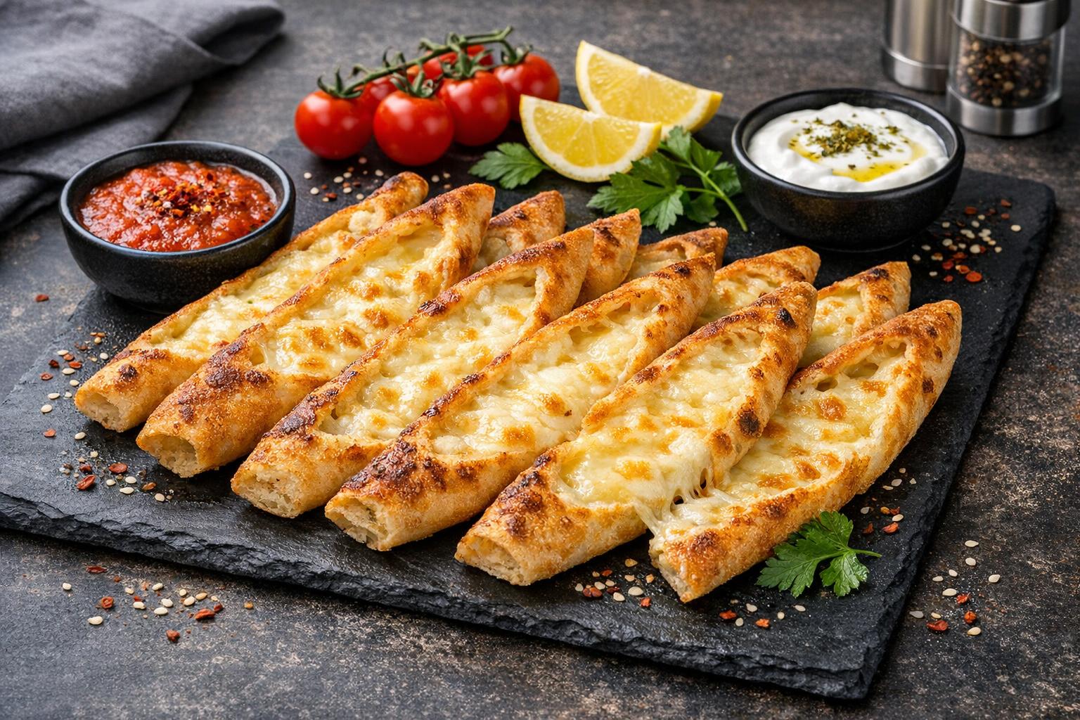 Turkish Cheese Pide Fingers - Crispy Baked Bread Sticks