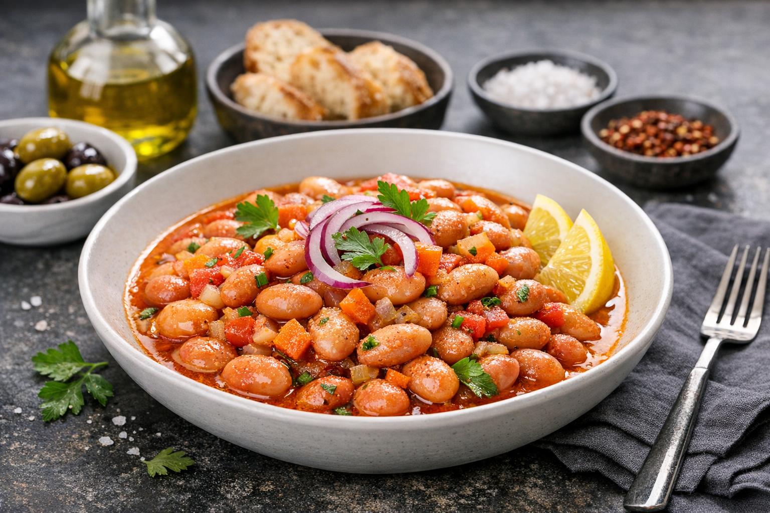 Turkish White Bean Stew in Olive Oil