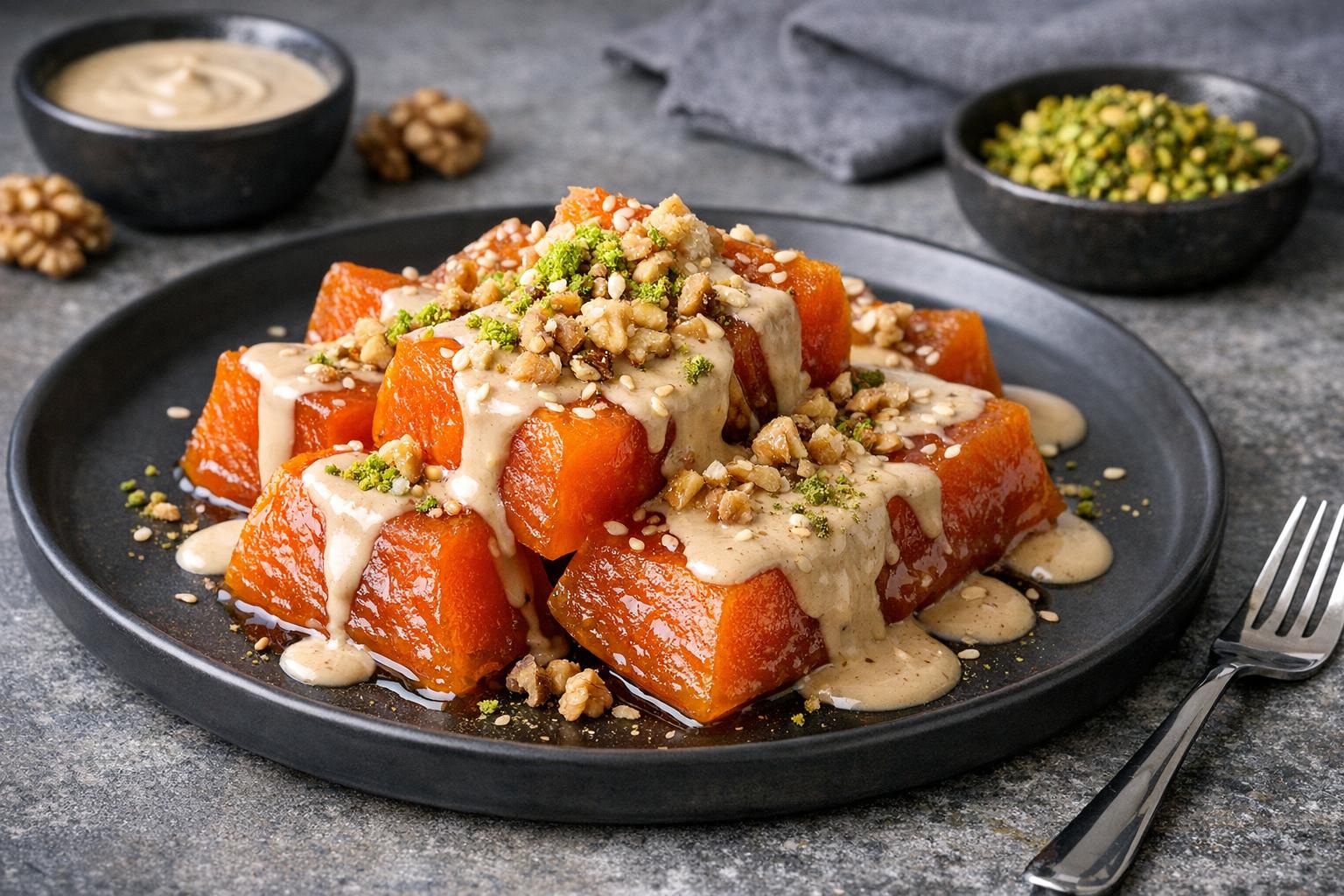 Kürbisdessert mit Tahini - Türkische Herbstsüßspeise