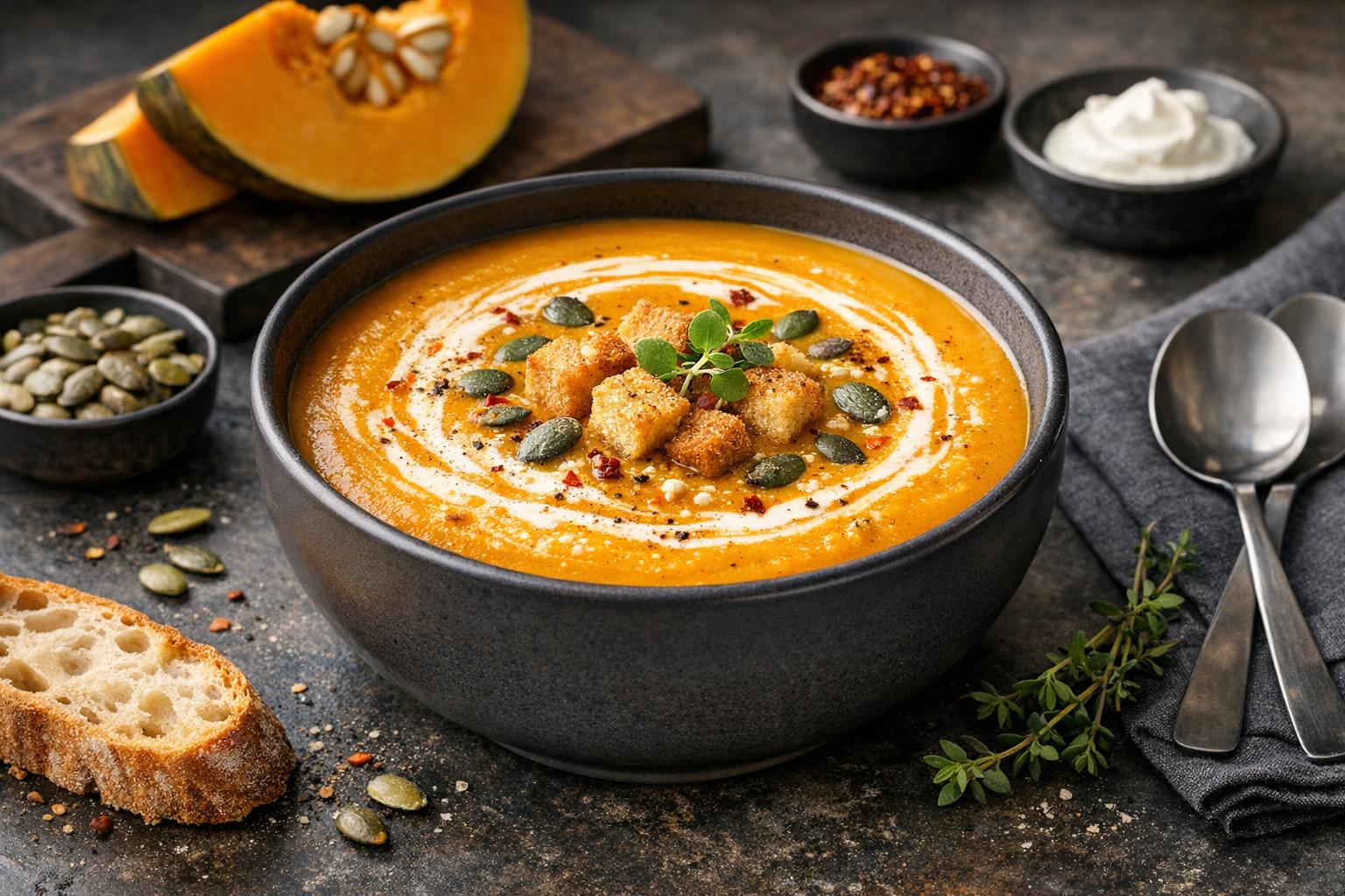 Turkish Pumpkin Soup with Yogurt and Mint