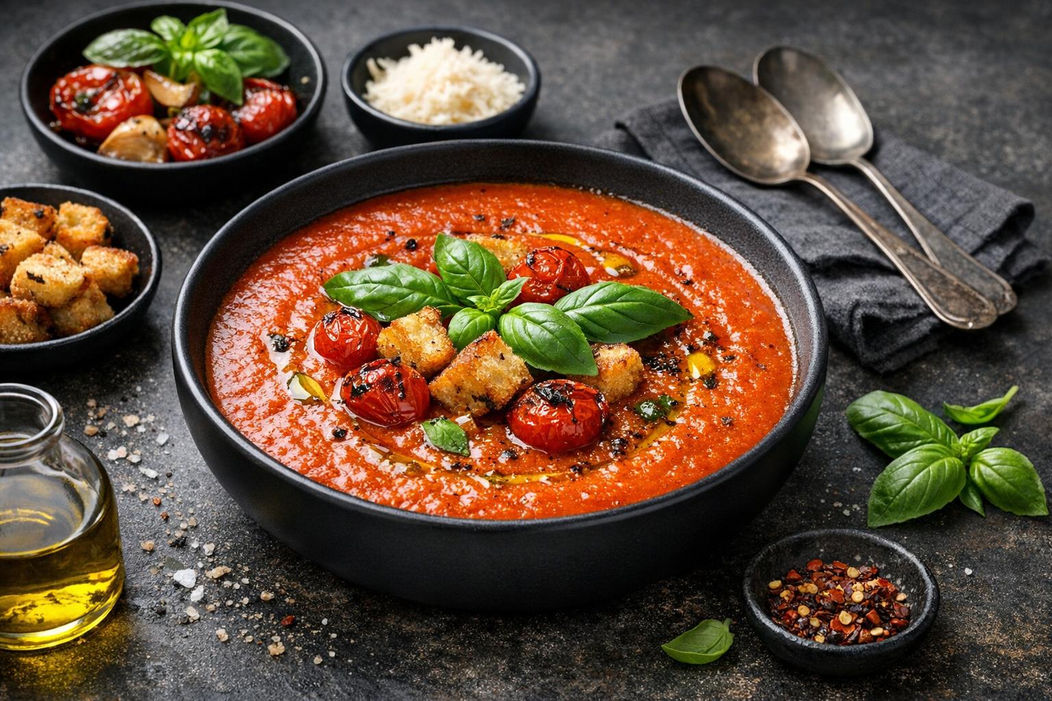 Geröstete Tomaten-Basilikum-Suppe