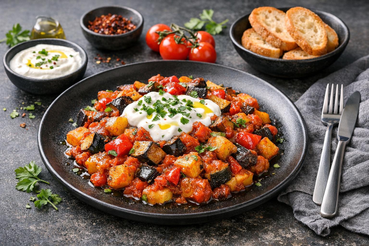Turkish Fried Eggplant in Rich Tomato Sauce (Şakşuka)