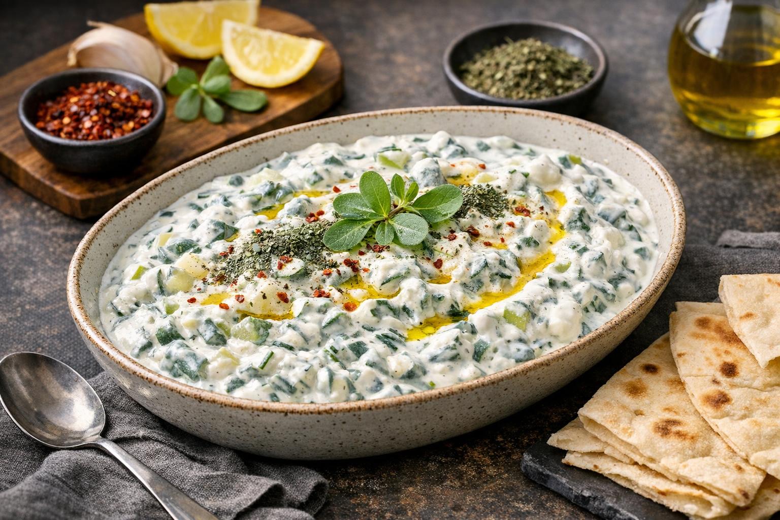 Turkish Purslane Cacık with Yogurt and Herbs