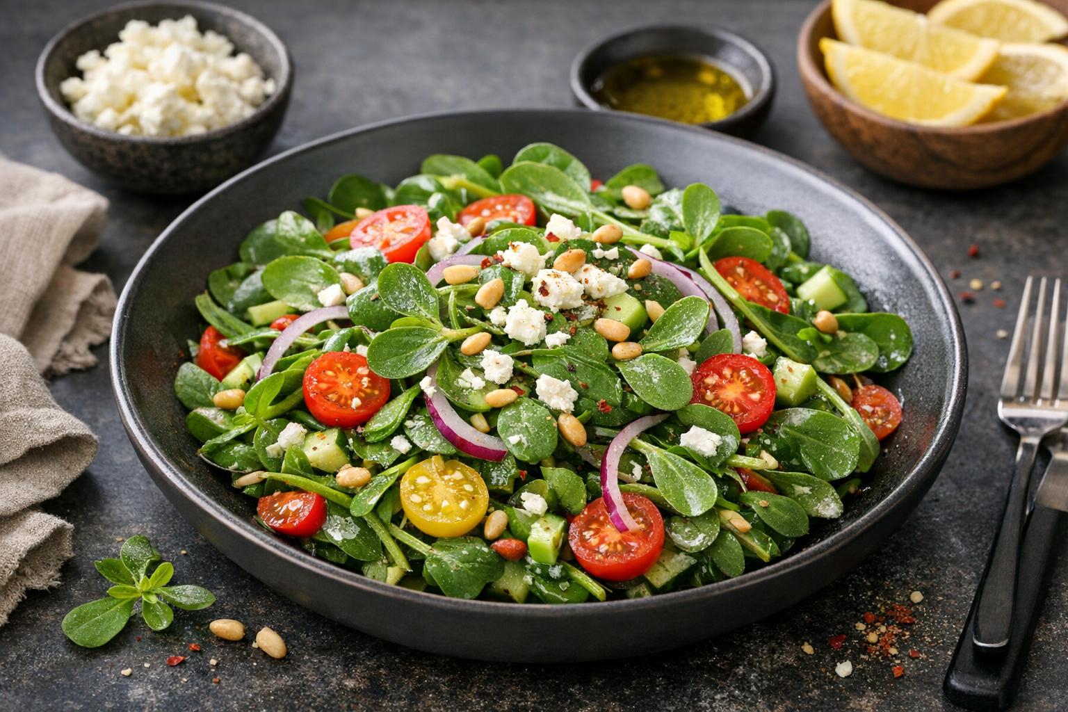 Turkish Purslane Salad with Yogurt and Garlic
