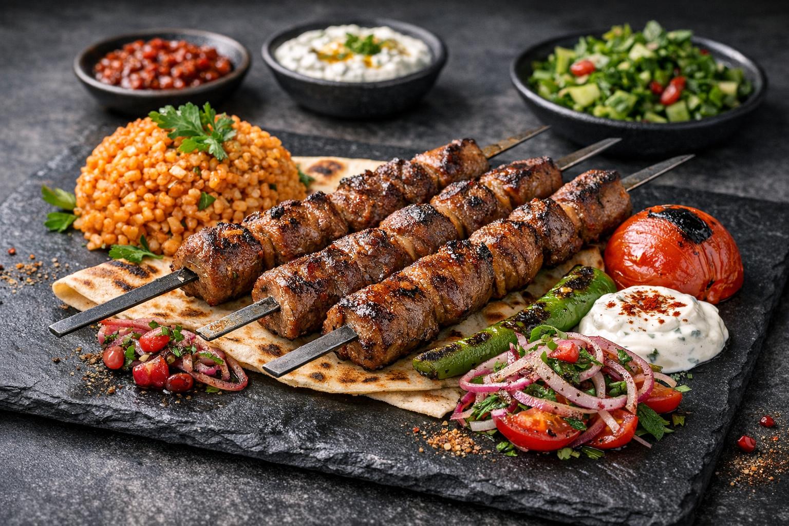 Turkish Shish Kebab with Grilled Vegetables