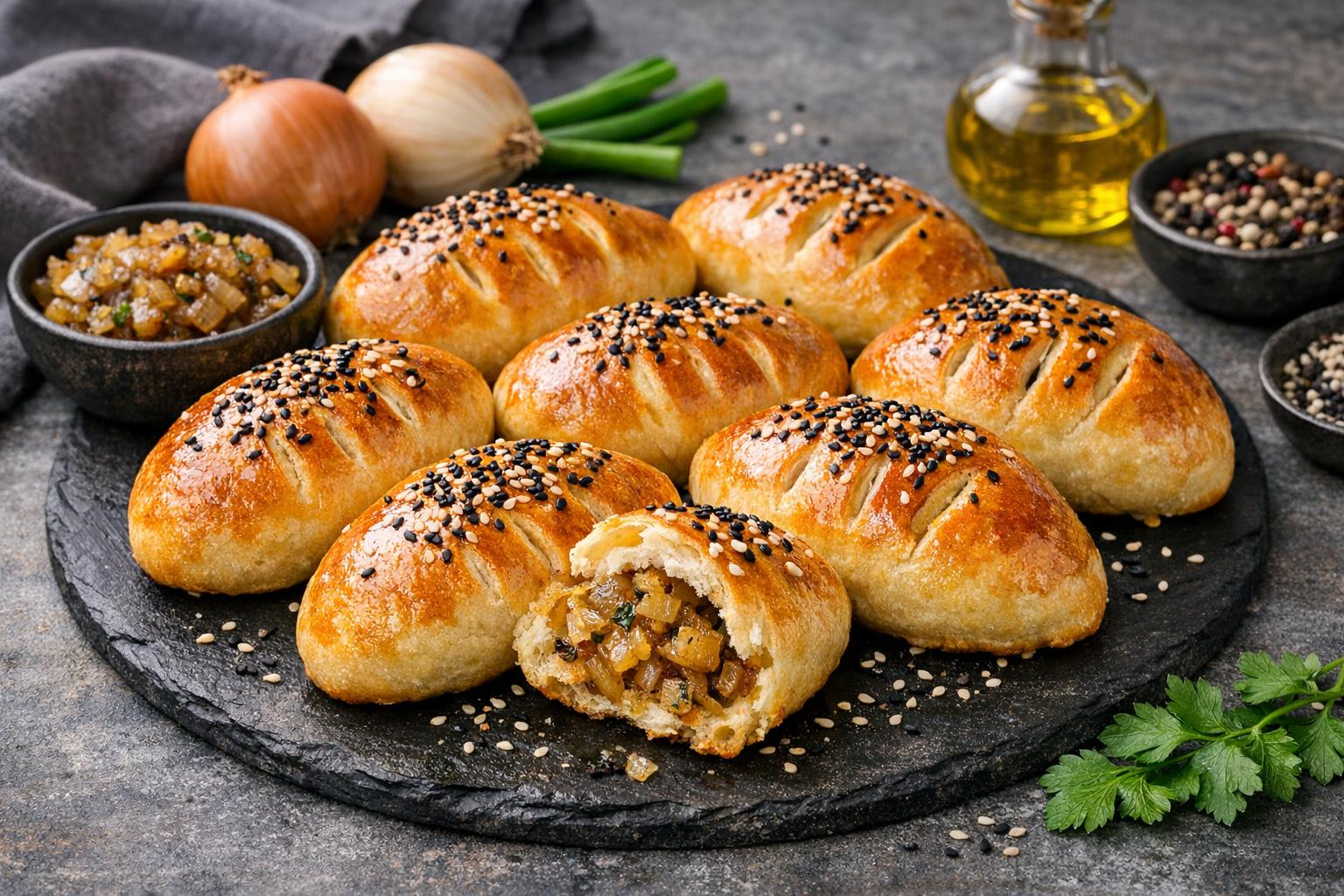 Turkish Onion Pogacha - Soft Savory Pastries with Caramelized Onions